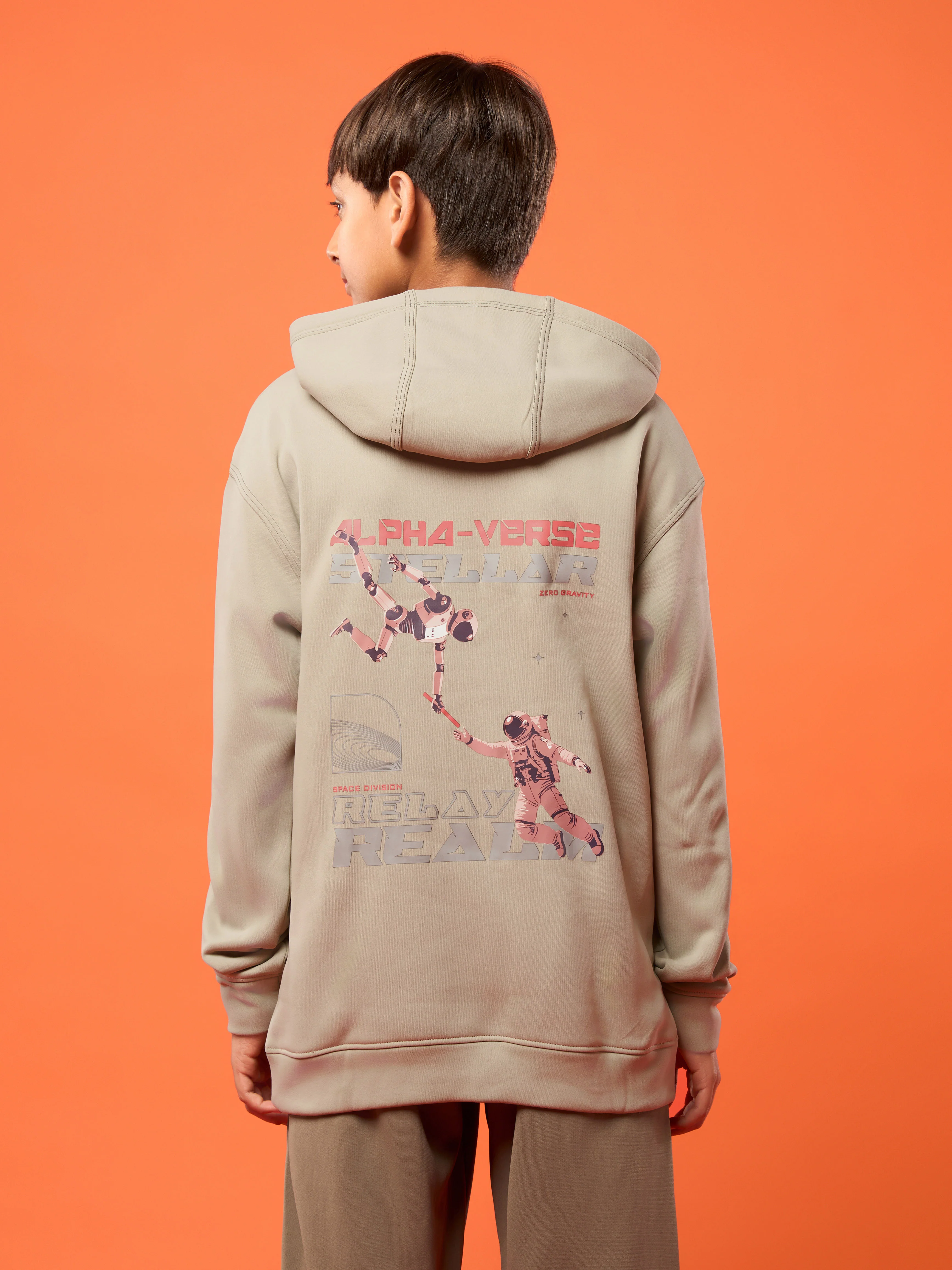 Boys Back Printed Slim Fit Hooded Sports Sweatshirt with TECHNO WARM+ - Image 3