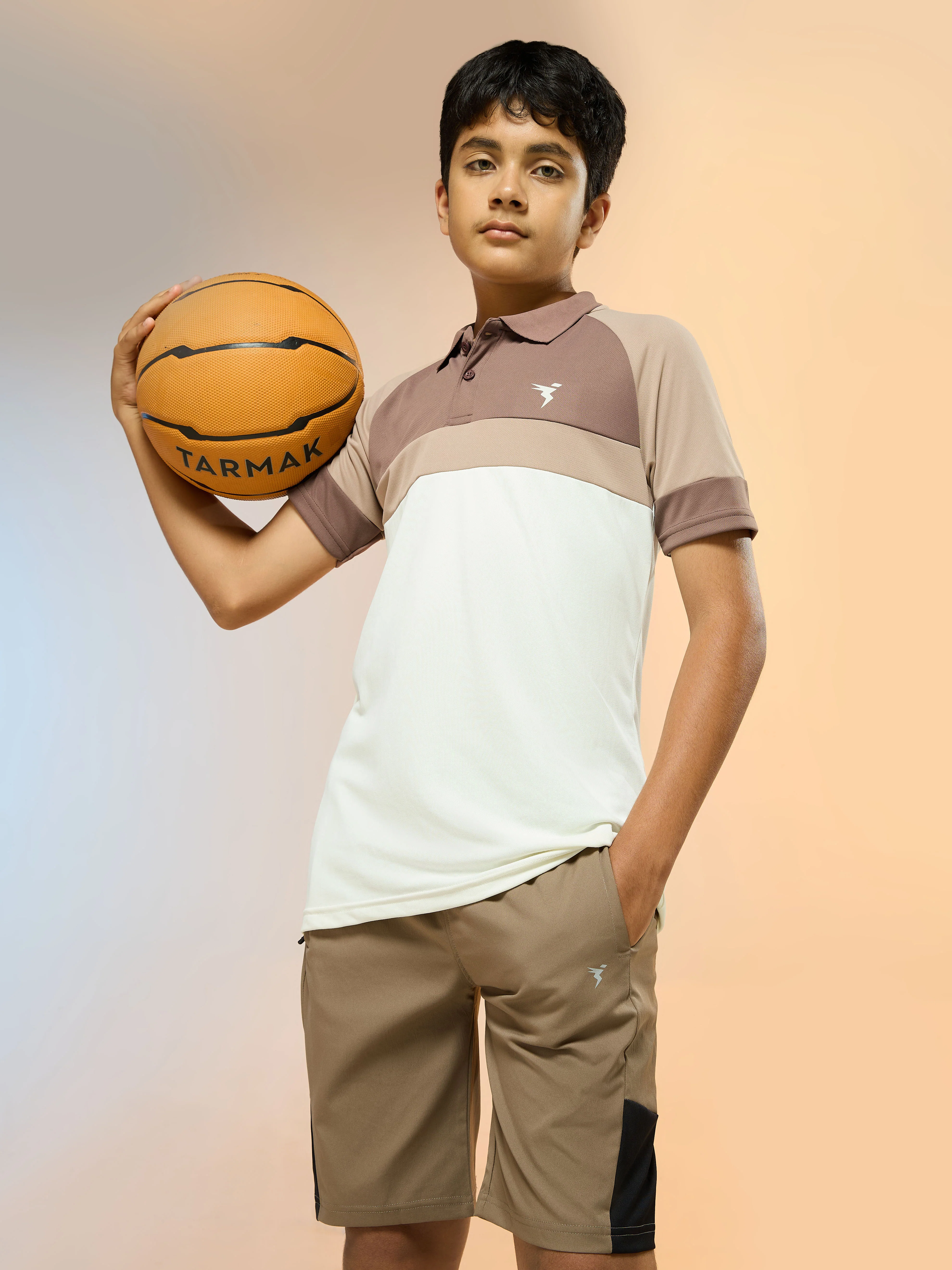 Boys Colorblock Slim Fit Polo Sports T-shirt with TECHNO DRY