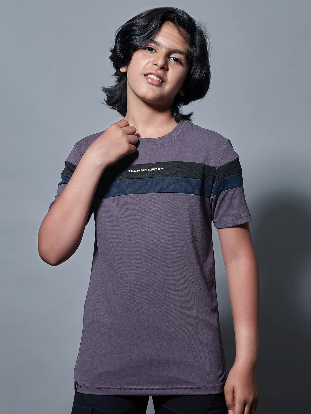 Boys Colorblock Slim Fit Round Neck Sports T-shirt with TECHNO DRY - Image 2