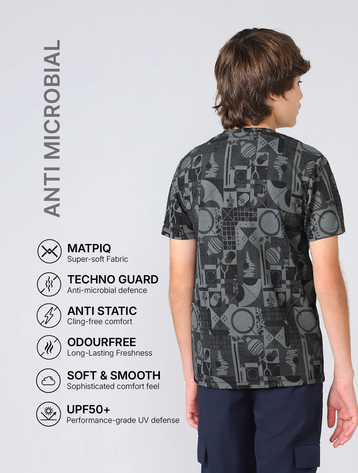 Boys Jacquard Slim Fit Crew Neck Sports T-shirt with MATPIQ - Image 3