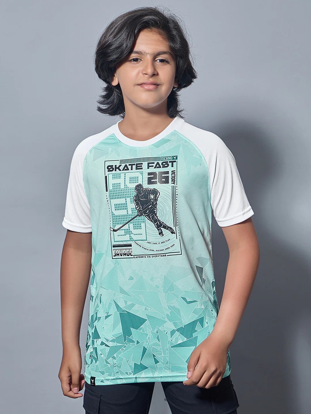 Boys Printed Slim Fit Crew Neck T-shirt with TECHNOLITE