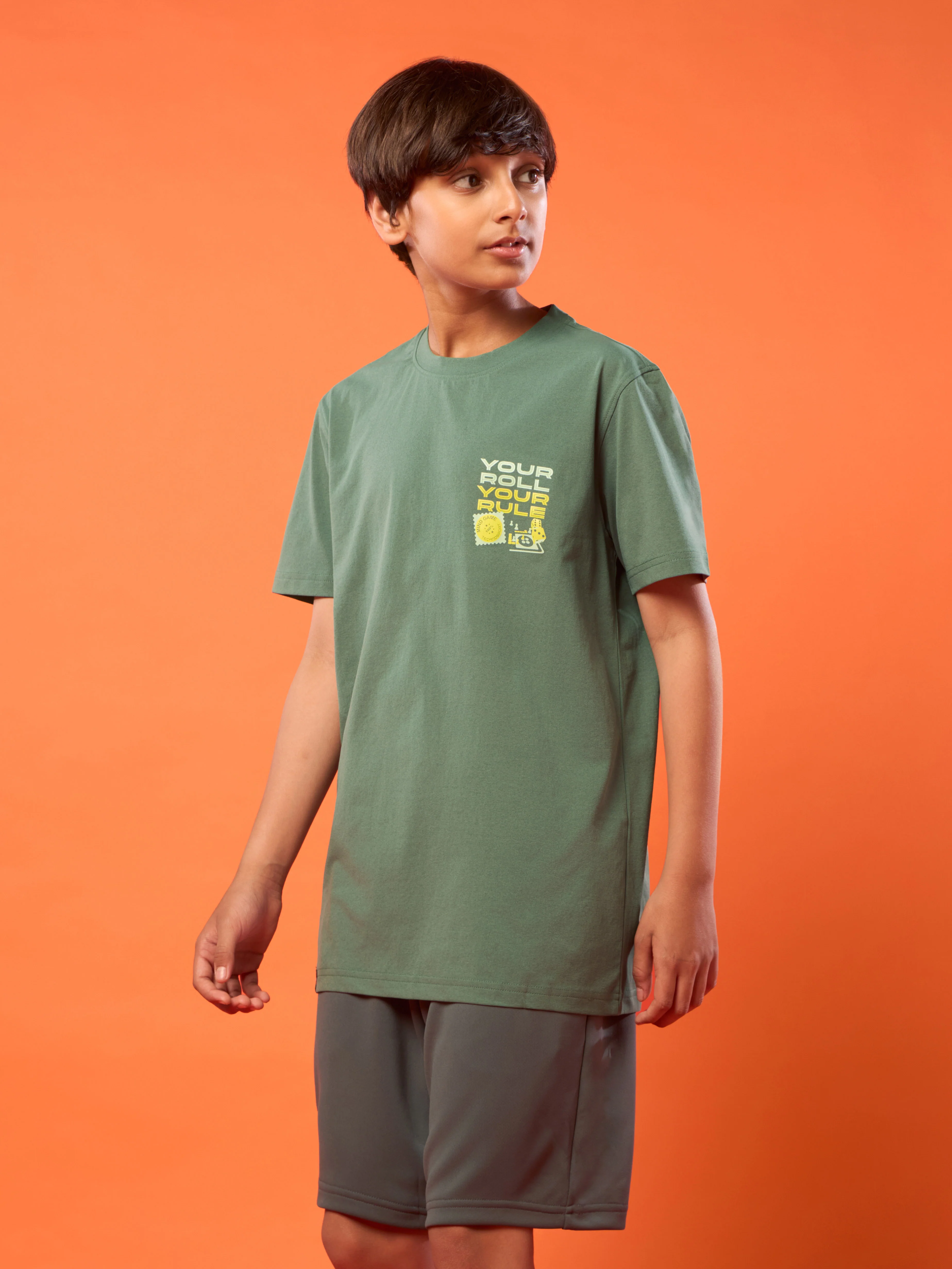 Boys Printed Slim Fit Round Neck Sports T-shirt with COTFLEX