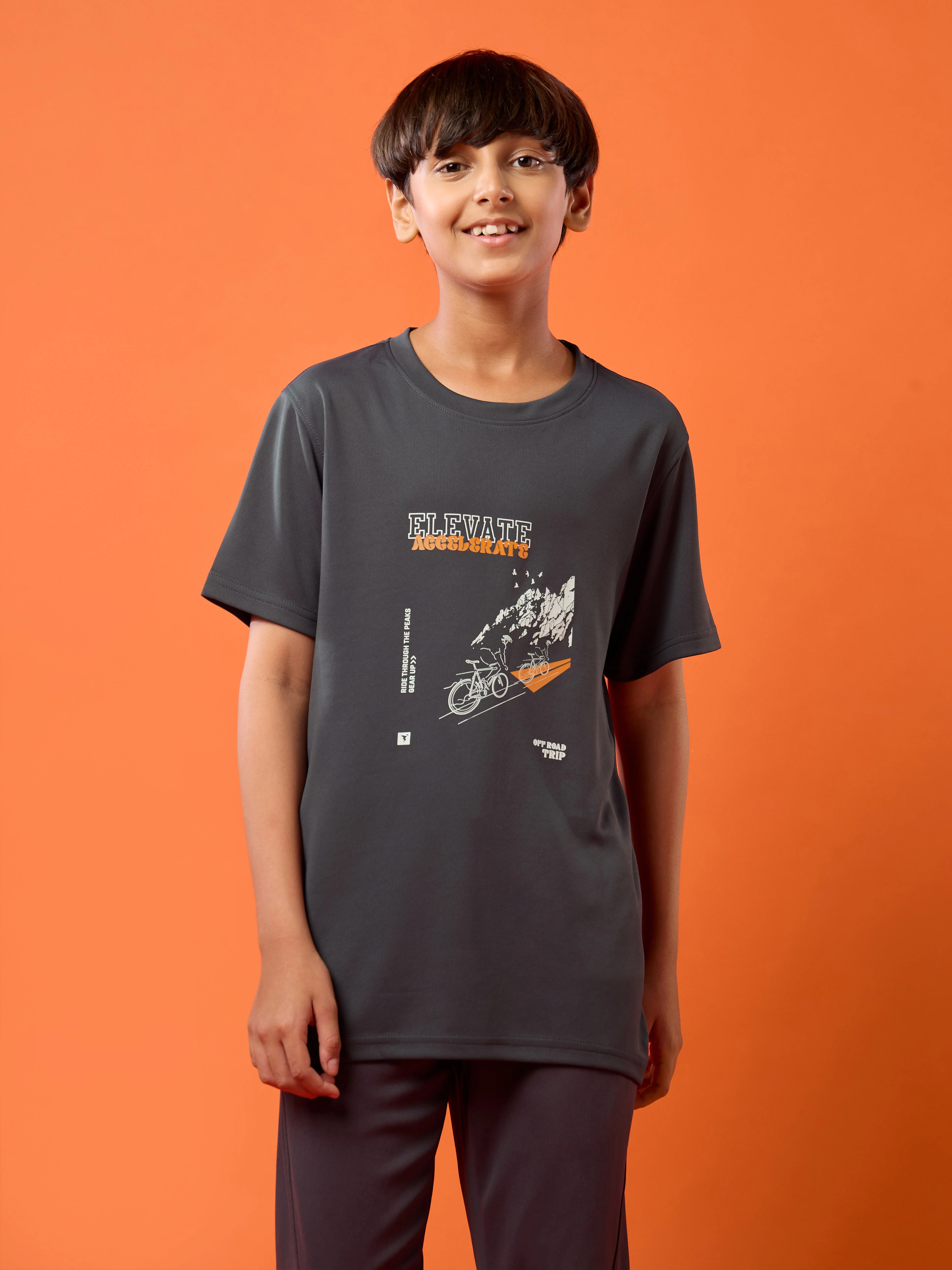 Boys Printed Slim Fit Round Neck Sports T-shirt with TECHNOCOOL+