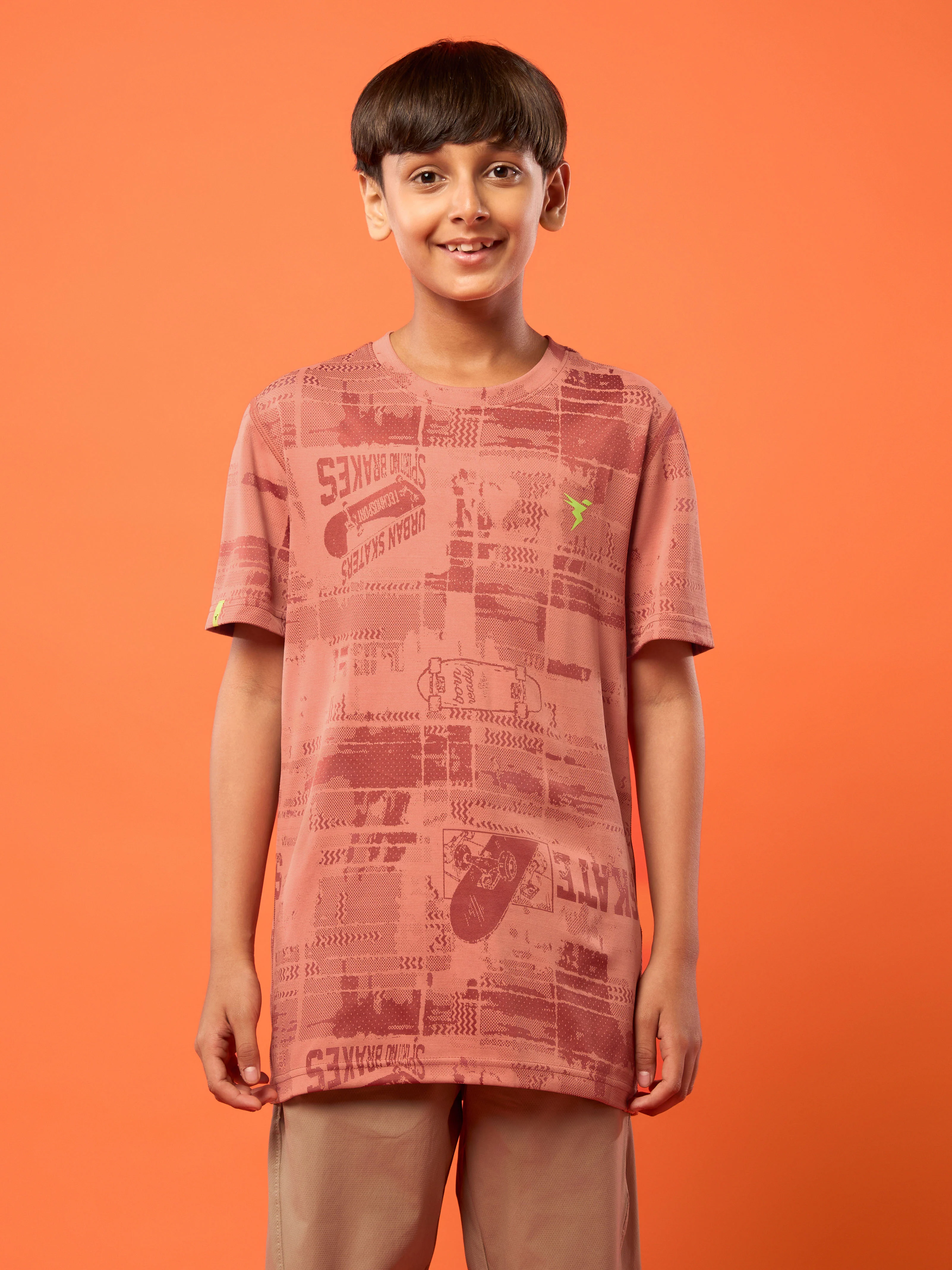 Boys Self Design Slim Fit Crew Neck T-shirt with DOUBLE COOL - Image 2