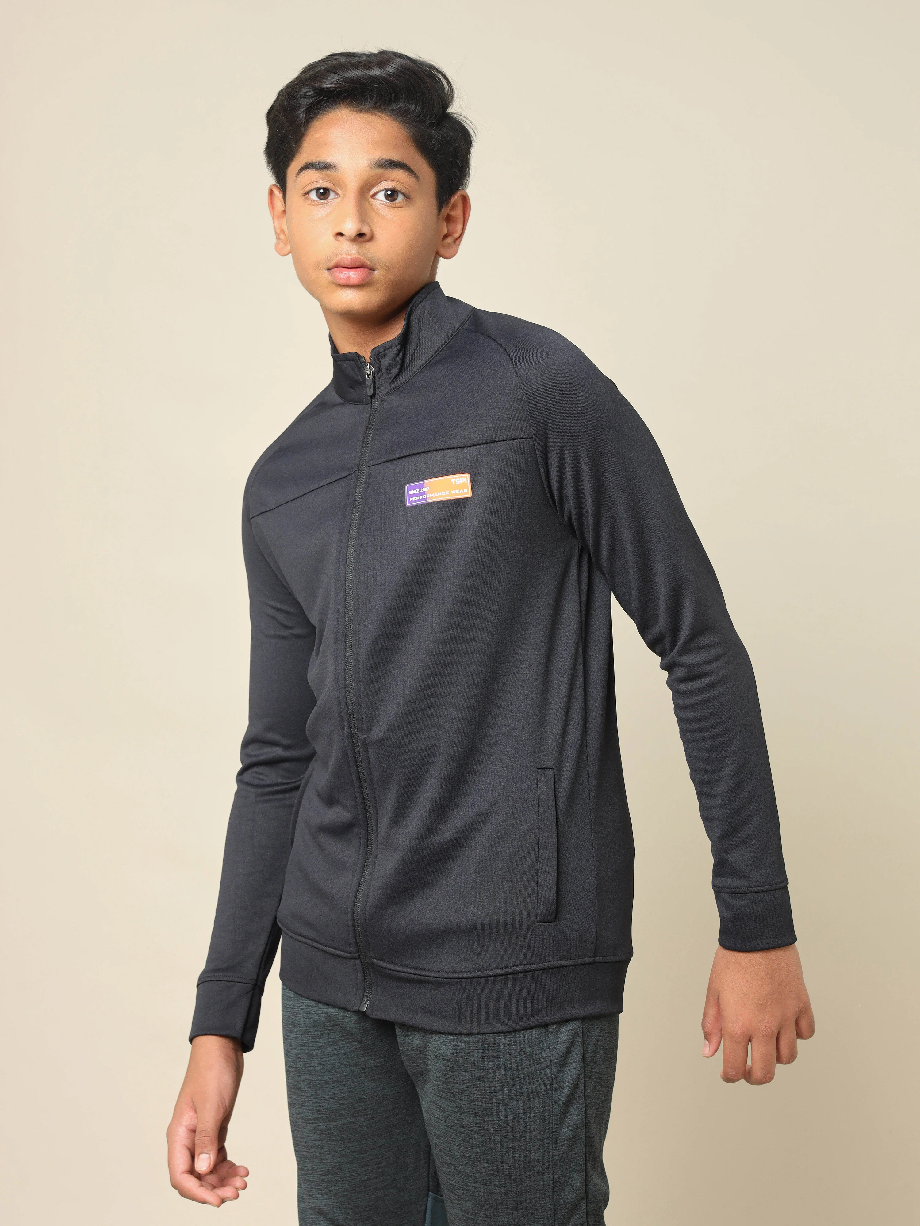 Boys Slim Fit Mock Neck Sports Jacket with TECHNO DRY - Image 4
