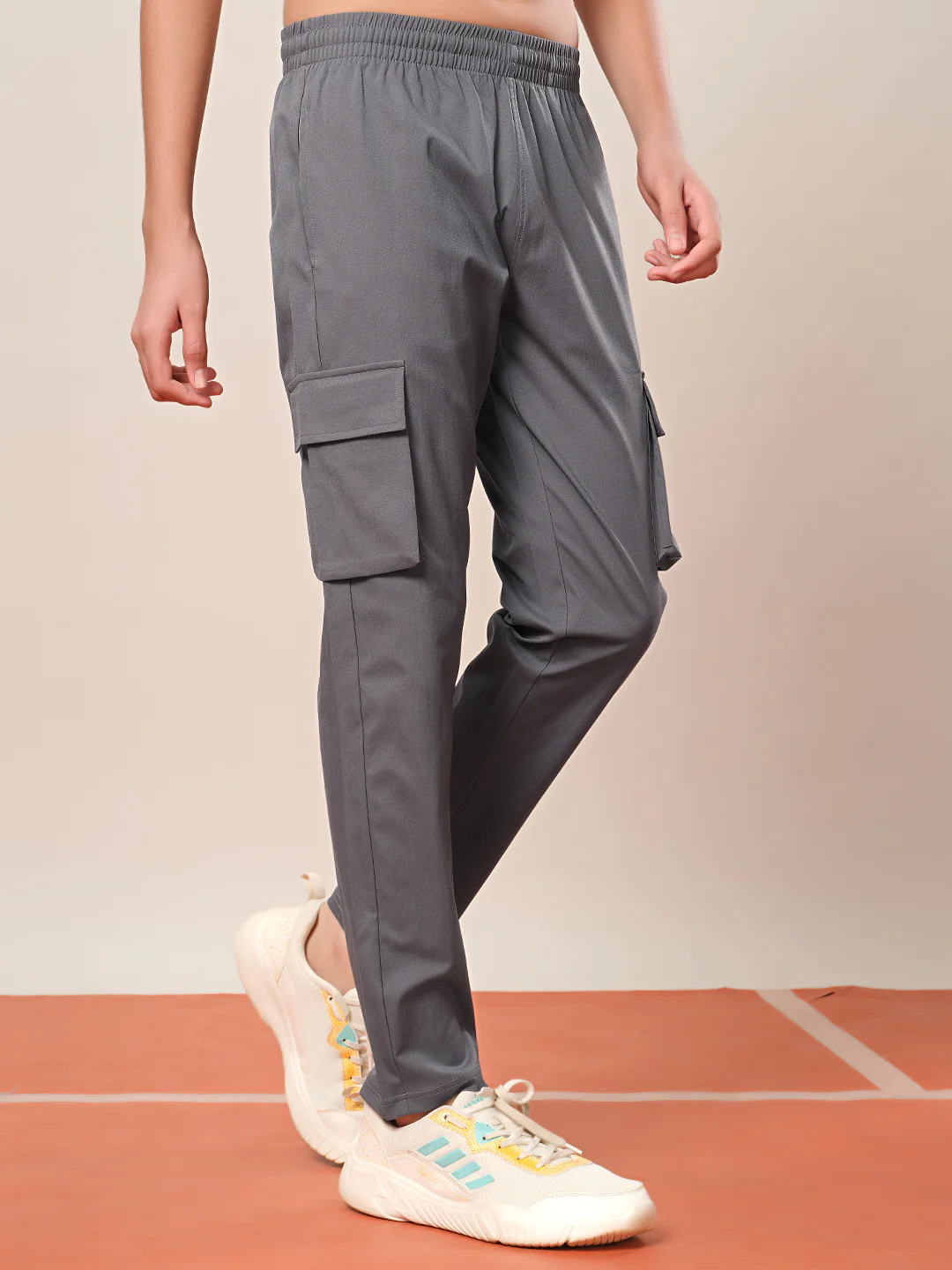 Boys Solid Regular Fit Cargo Trackpants with TS FLEXI