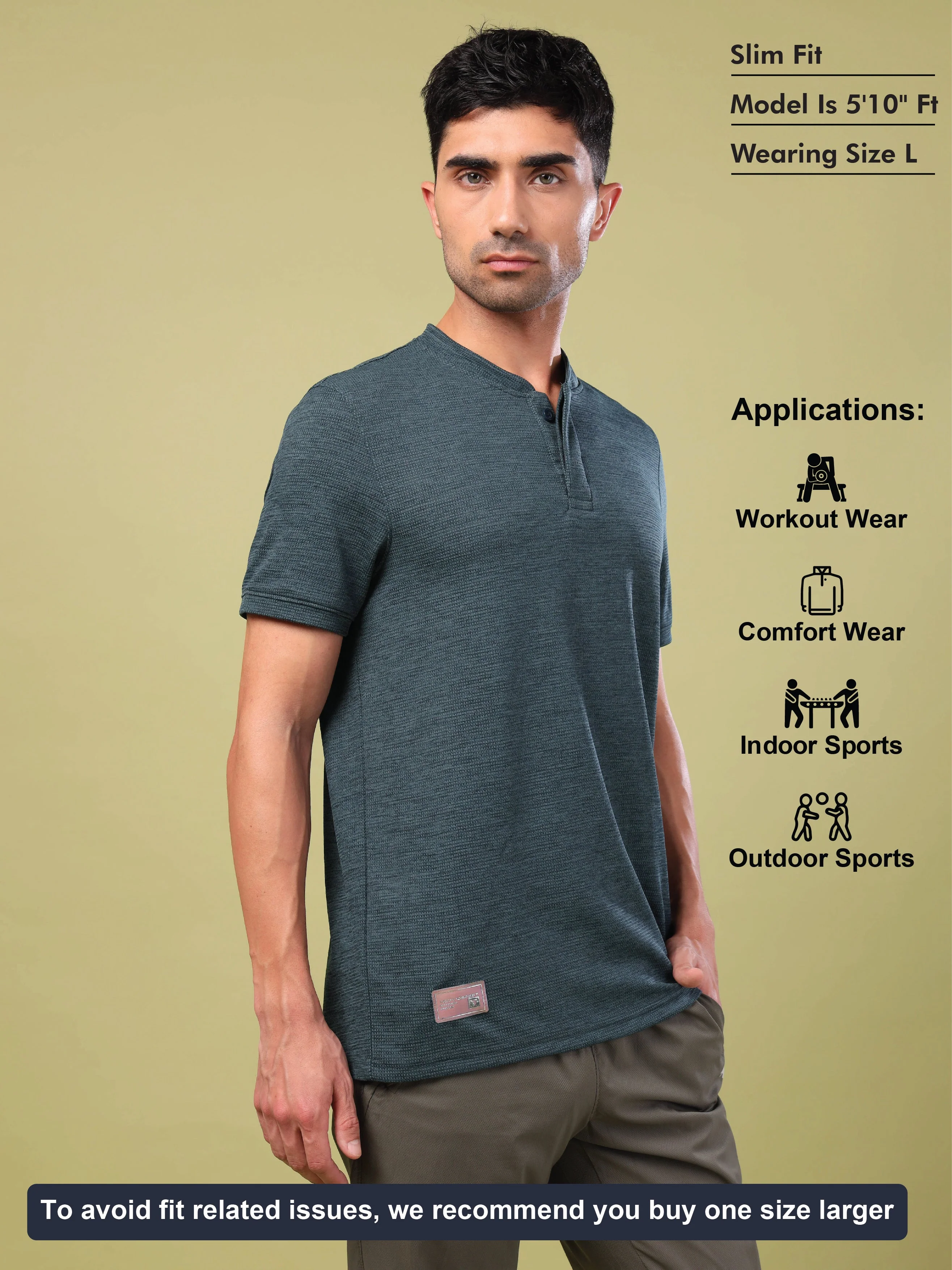 Men Cubic Melange Slim Fit Henley Neck Sports T-shirt with DOUBLE COOL - Image 5