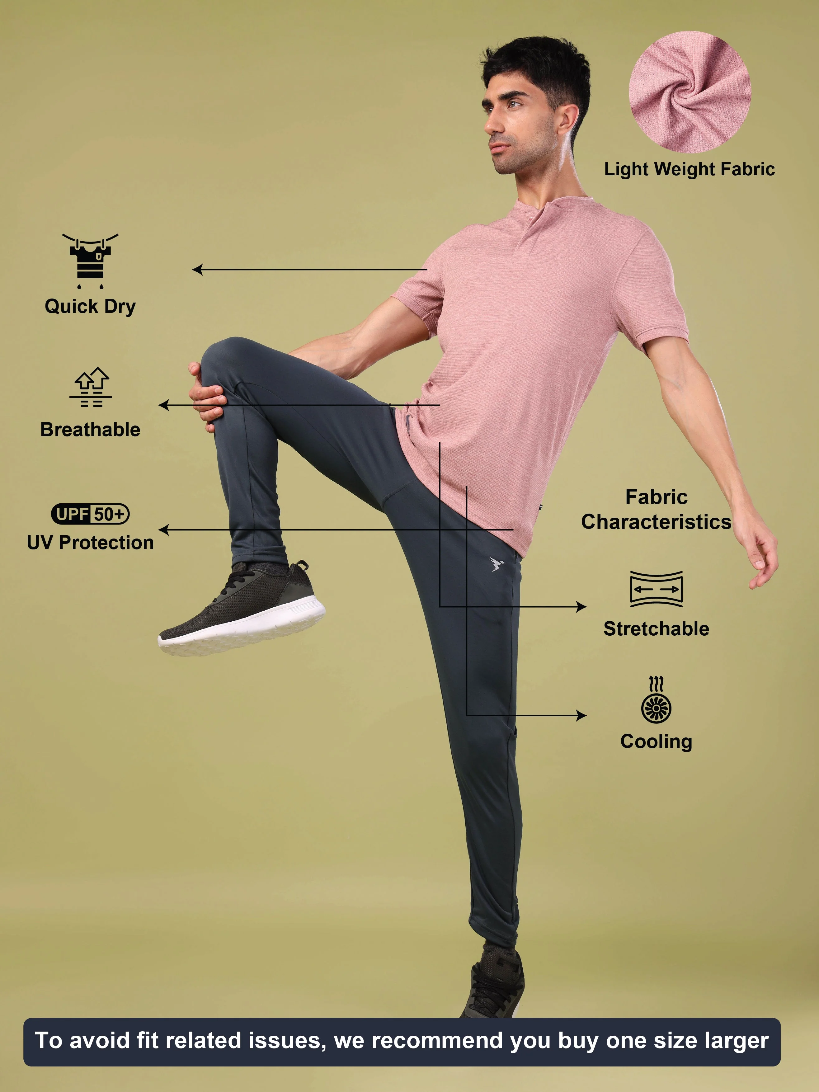 Men Cubic Melange Slim Fit Henley Neck Sports T-shirt with DOUBLE COOL - Image 4