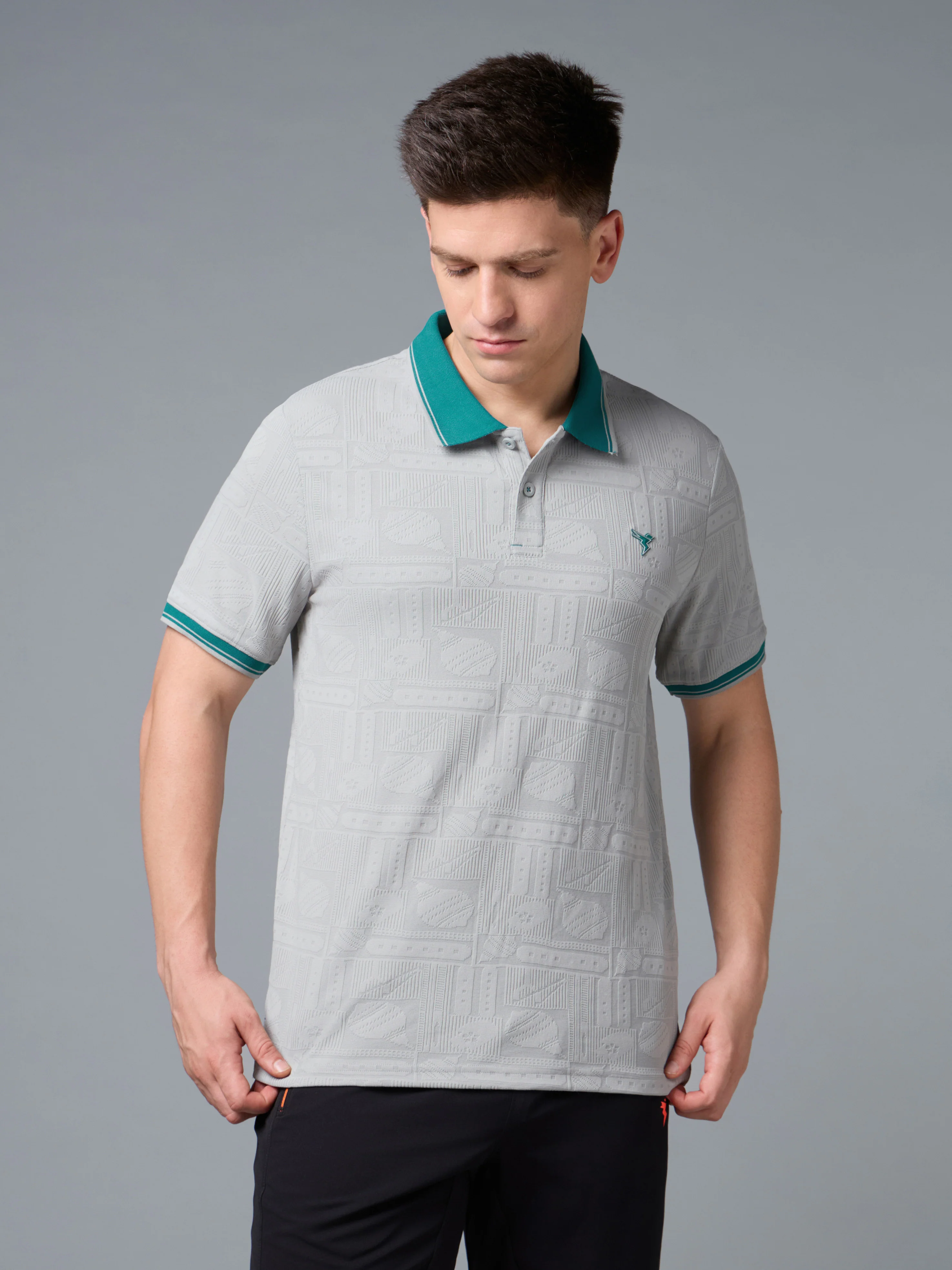 Men Jacquard Casual Regular Fit Athletic Polo T-Shirt with COTFLEX - Image 2