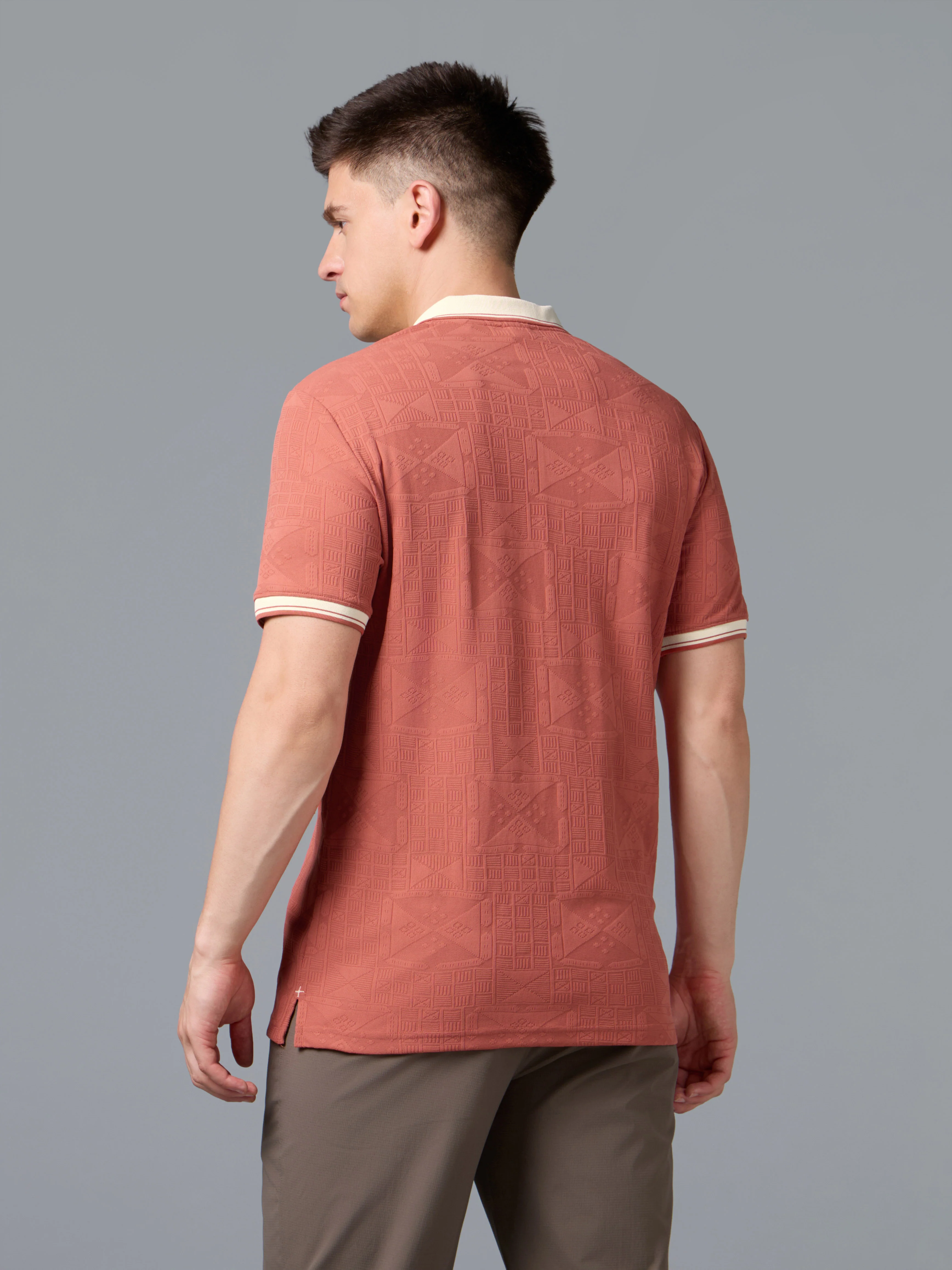 Men Jacquard Casual Regular Fit Athletic Polo T-Shirt with COTFLEX - Image 2