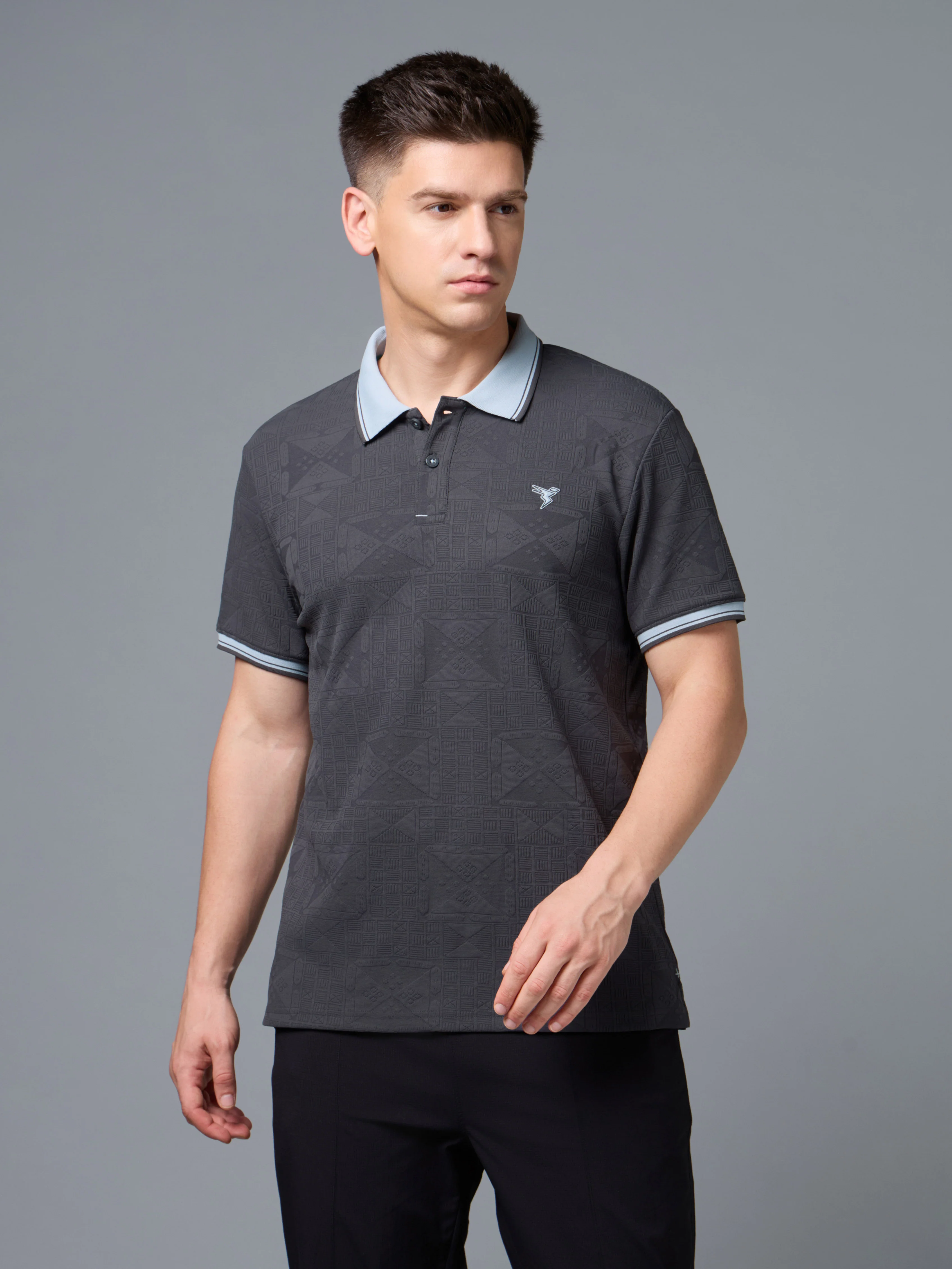Men Jacquard Casual Regular Fit Athletic Polo T-Shirt with COTFLEX - Image 2