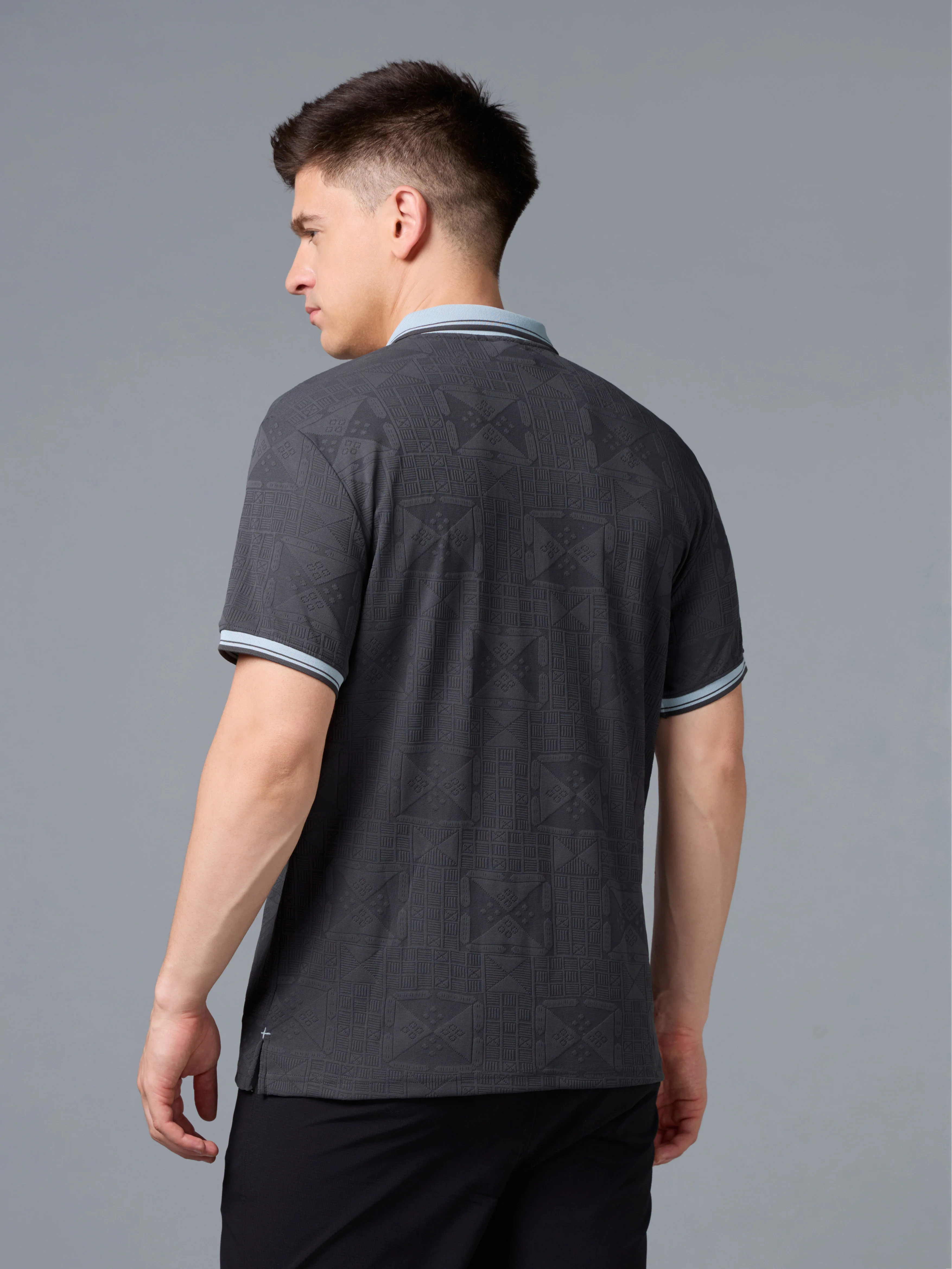 Men Jacquard Casual Regular Fit Athletic Polo T-Shirt with COTFLEX - Image 3