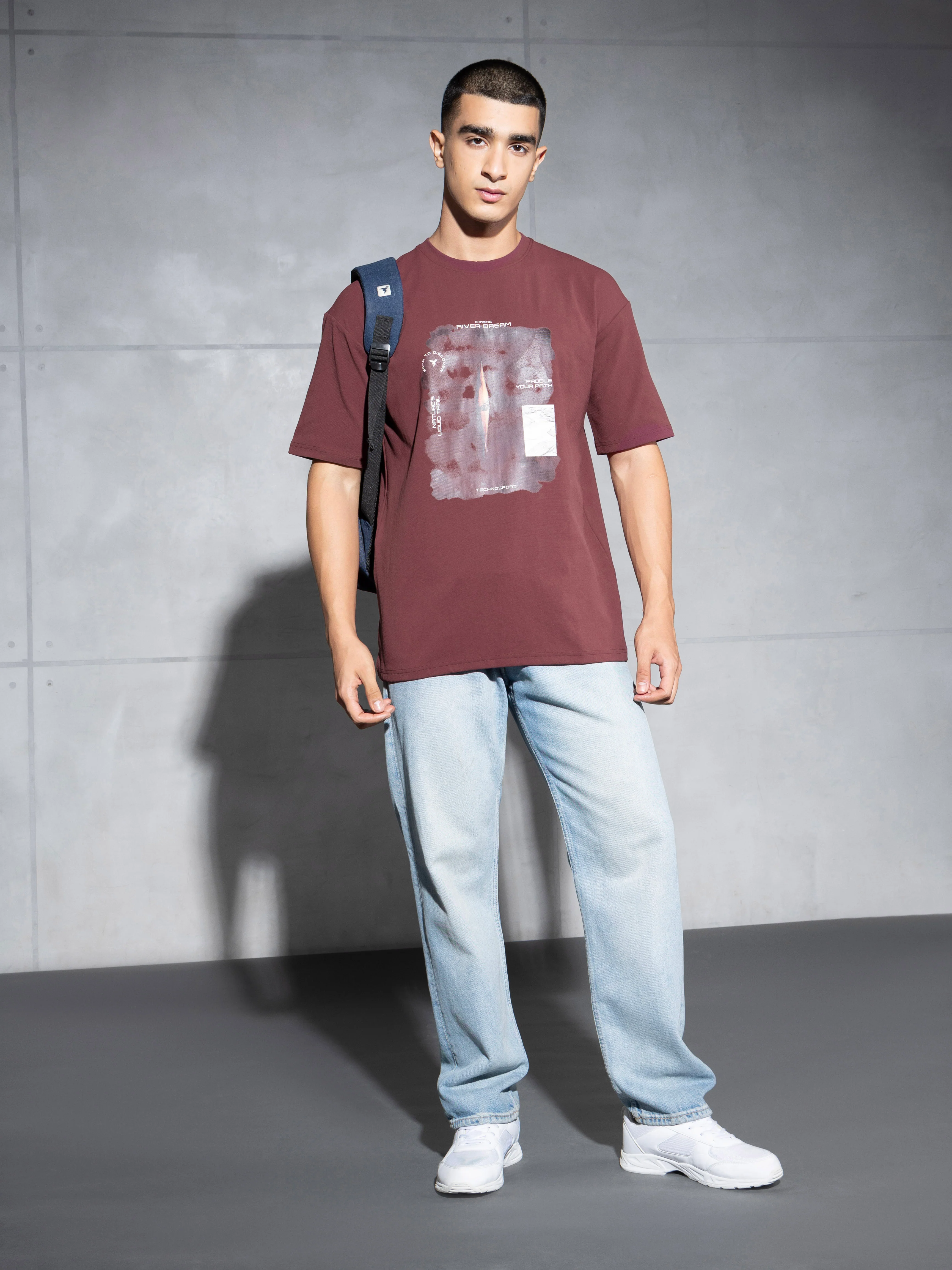 Men Printed Oversized Round Neck Sports T-shirt with ELASTO PLUS - Image 5