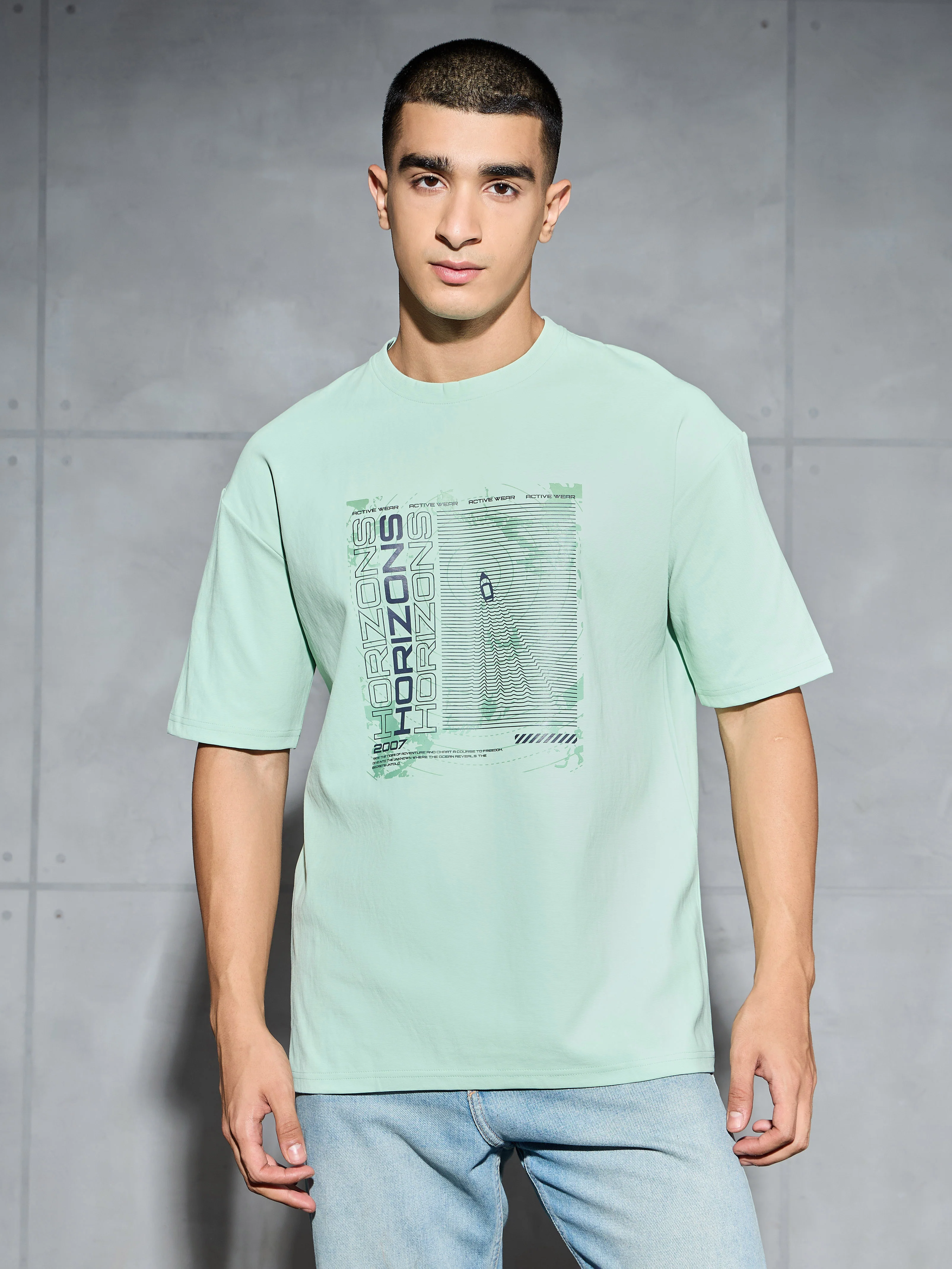 Men Printed Oversized Round Neck Sports T-shirt with ELASTO PLUS - Image 2