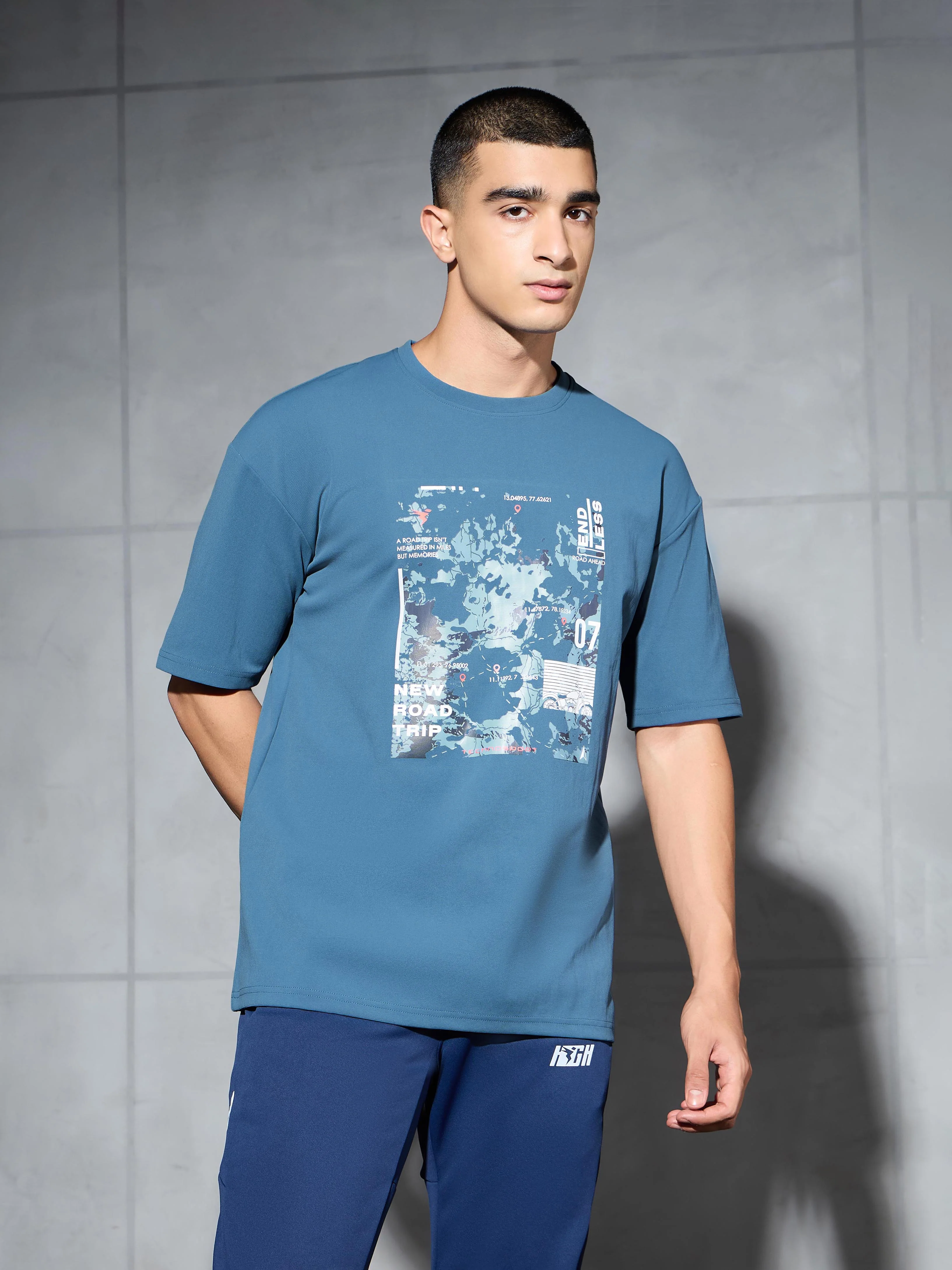 Men Printed Oversized Round Neck Sports T-shirt with ELASTO PLUS - Image 2