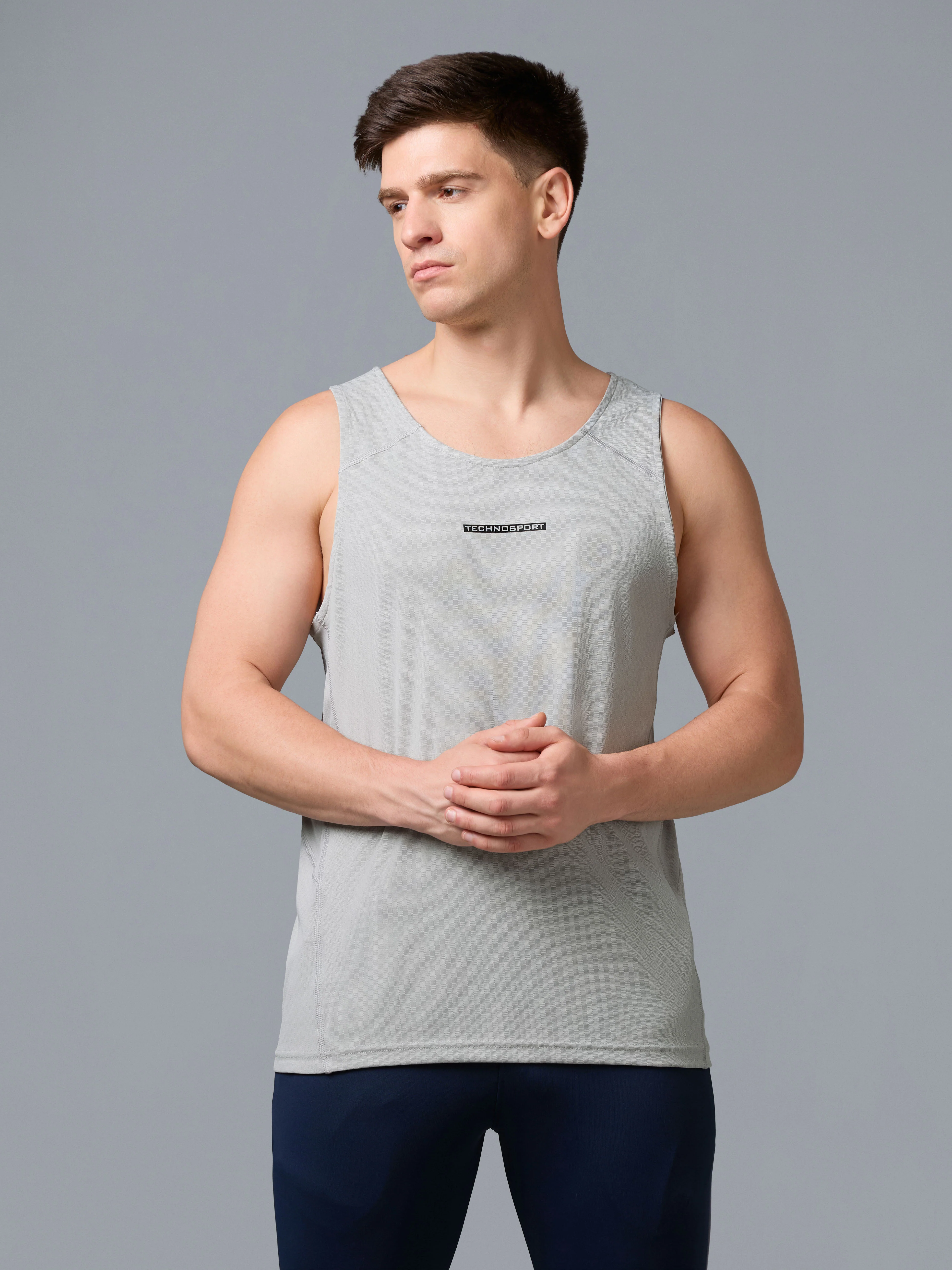 Men Jacquard Slim Fit Crew Neck Innerwear Vest with ELASTO LITE - Image 2
