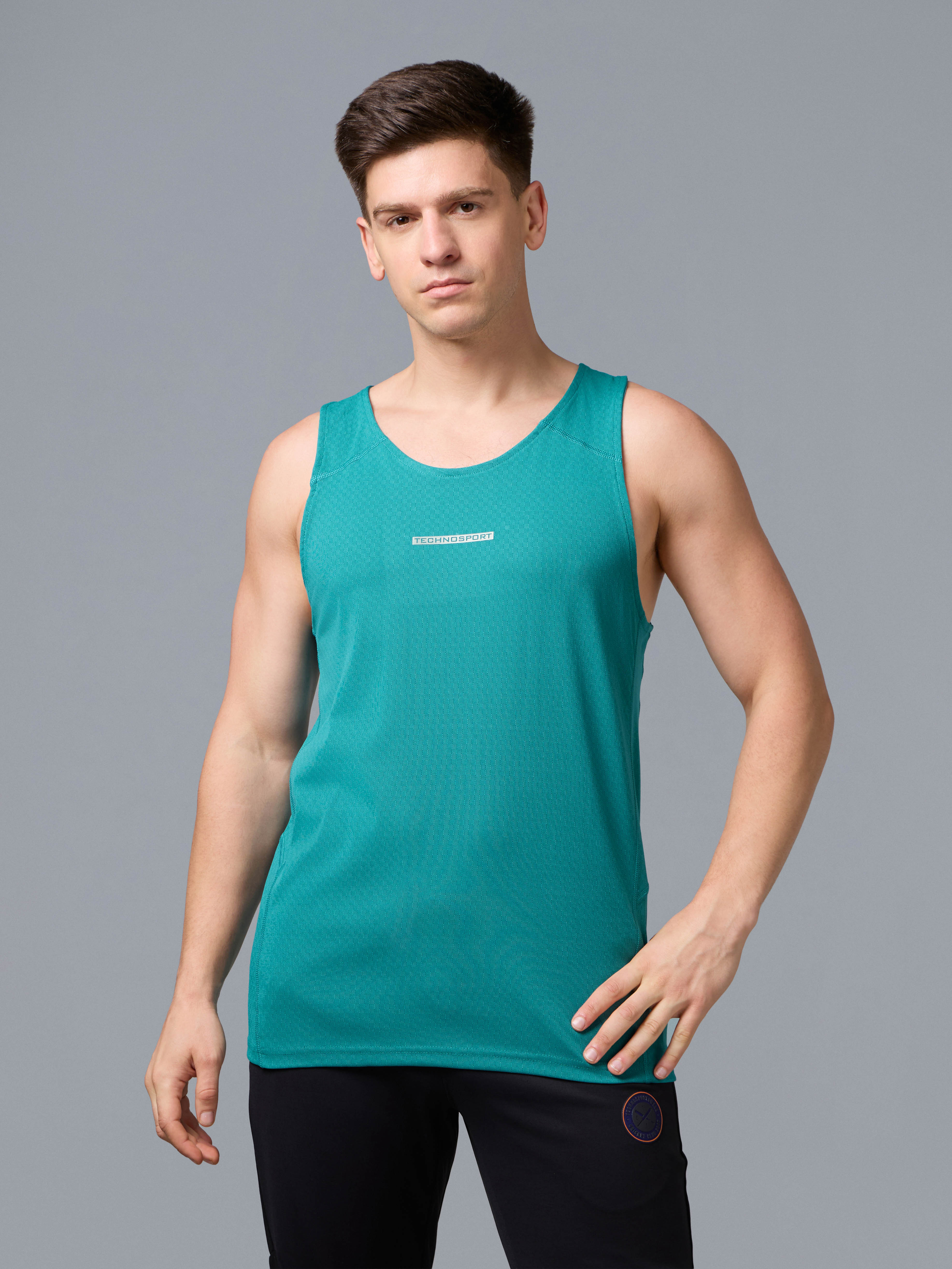 Men Jacquard Slim Fit Crew Neck Innerwear Vest with ELASTO LITE - Image 2