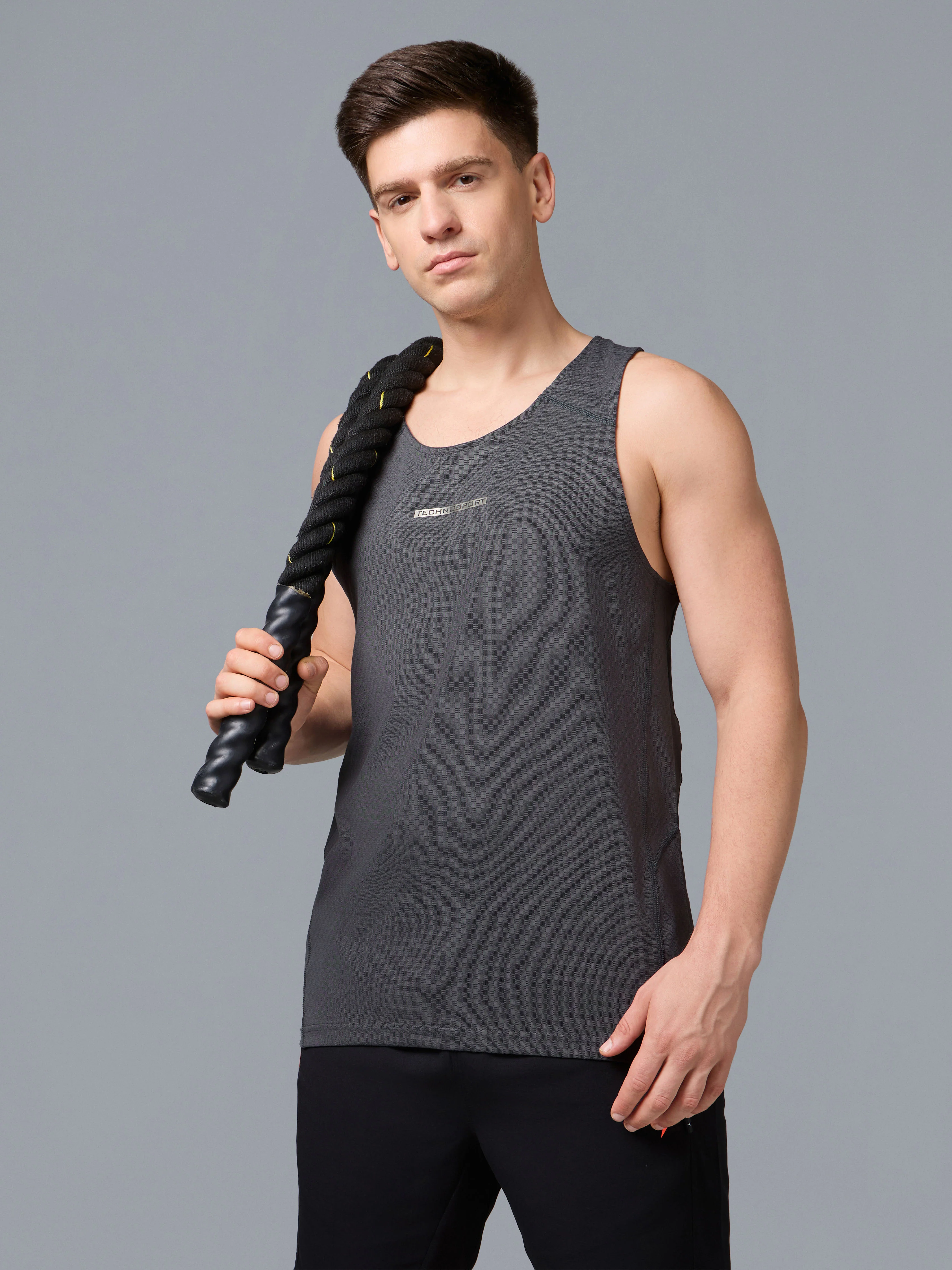 Men Jacquard Slim Fit Crew Neck Innerwear Vest with ELASTO LITE