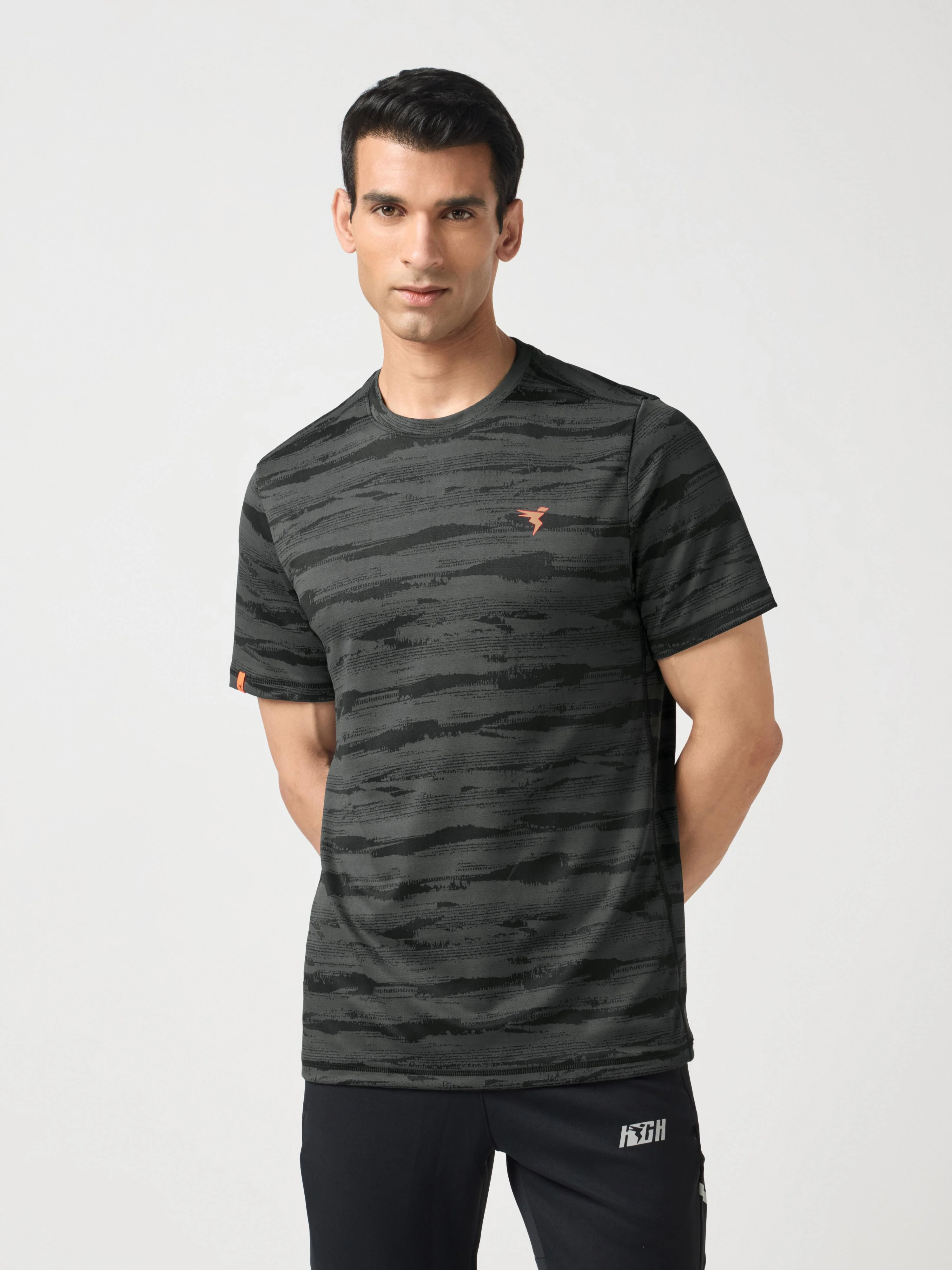 Men Jacquard Slim Fit Crew Neck T-shirt with DOUBLE COOL - Image 2