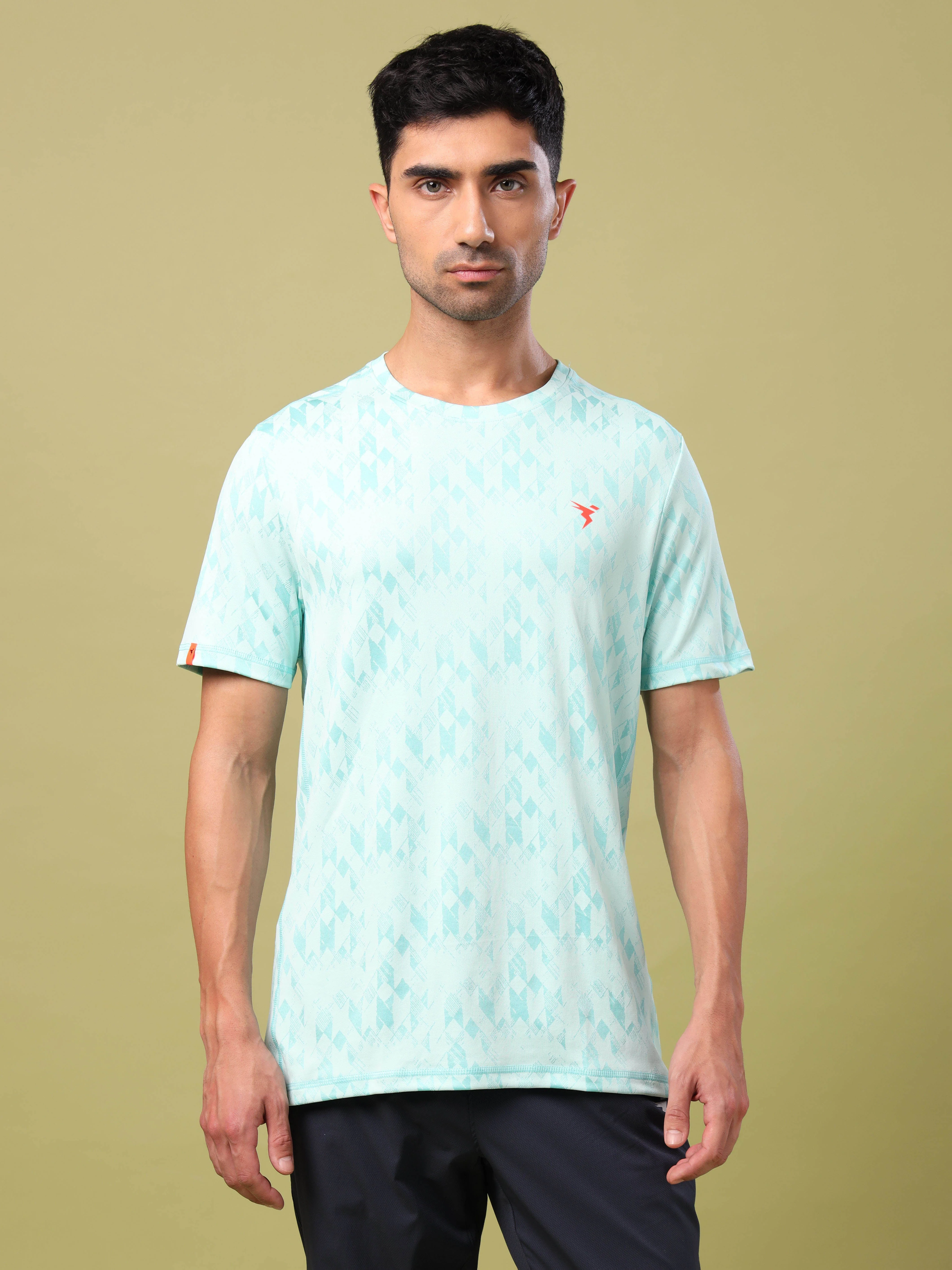 Men Jacquard Slim Fit Crew Neck T-shirt with DOUBLE COOL - Image 2