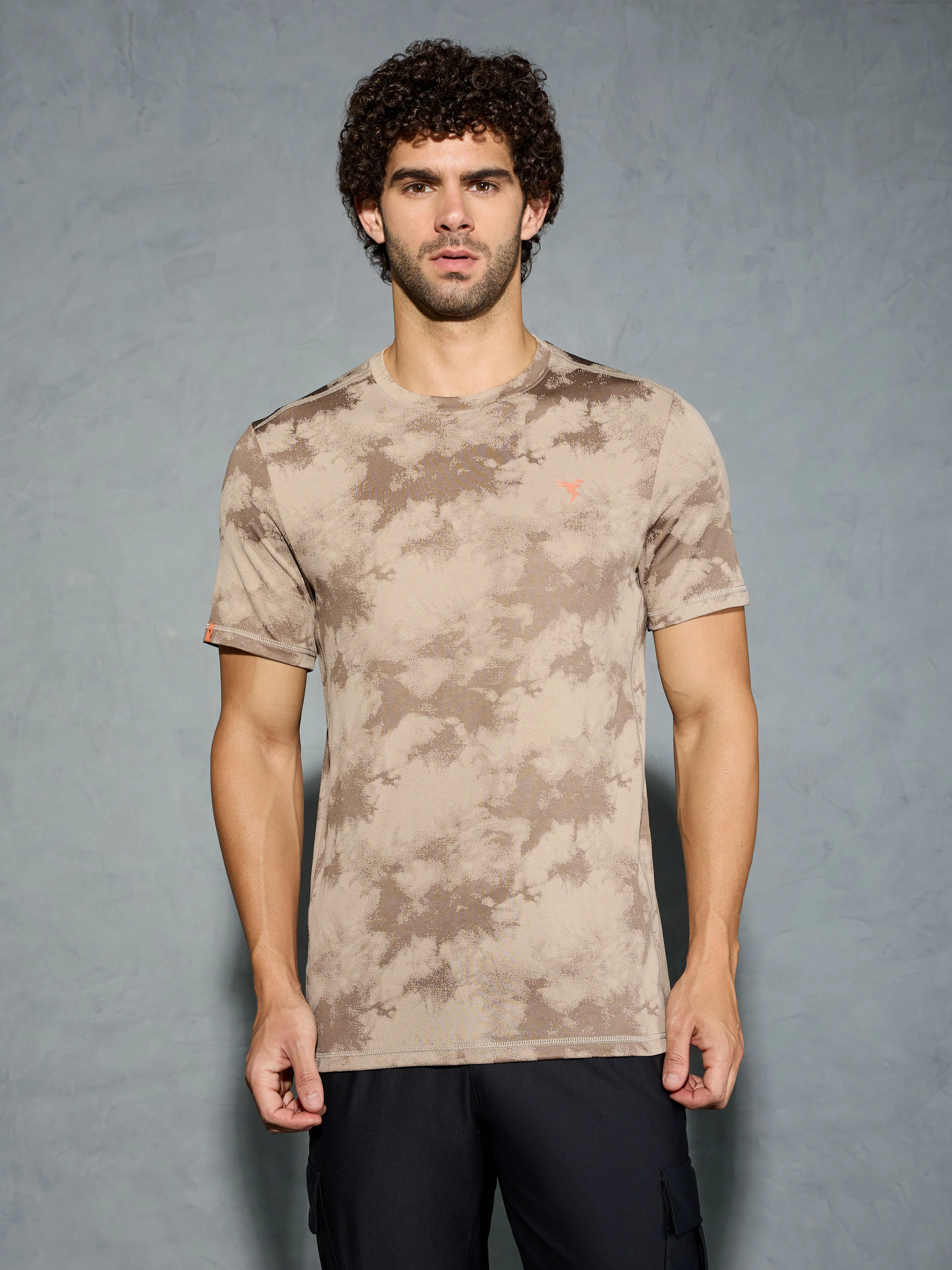 Men Jacquard Slim Fit Crew Neck T-shirt with DOUBLE COOL - Image 2