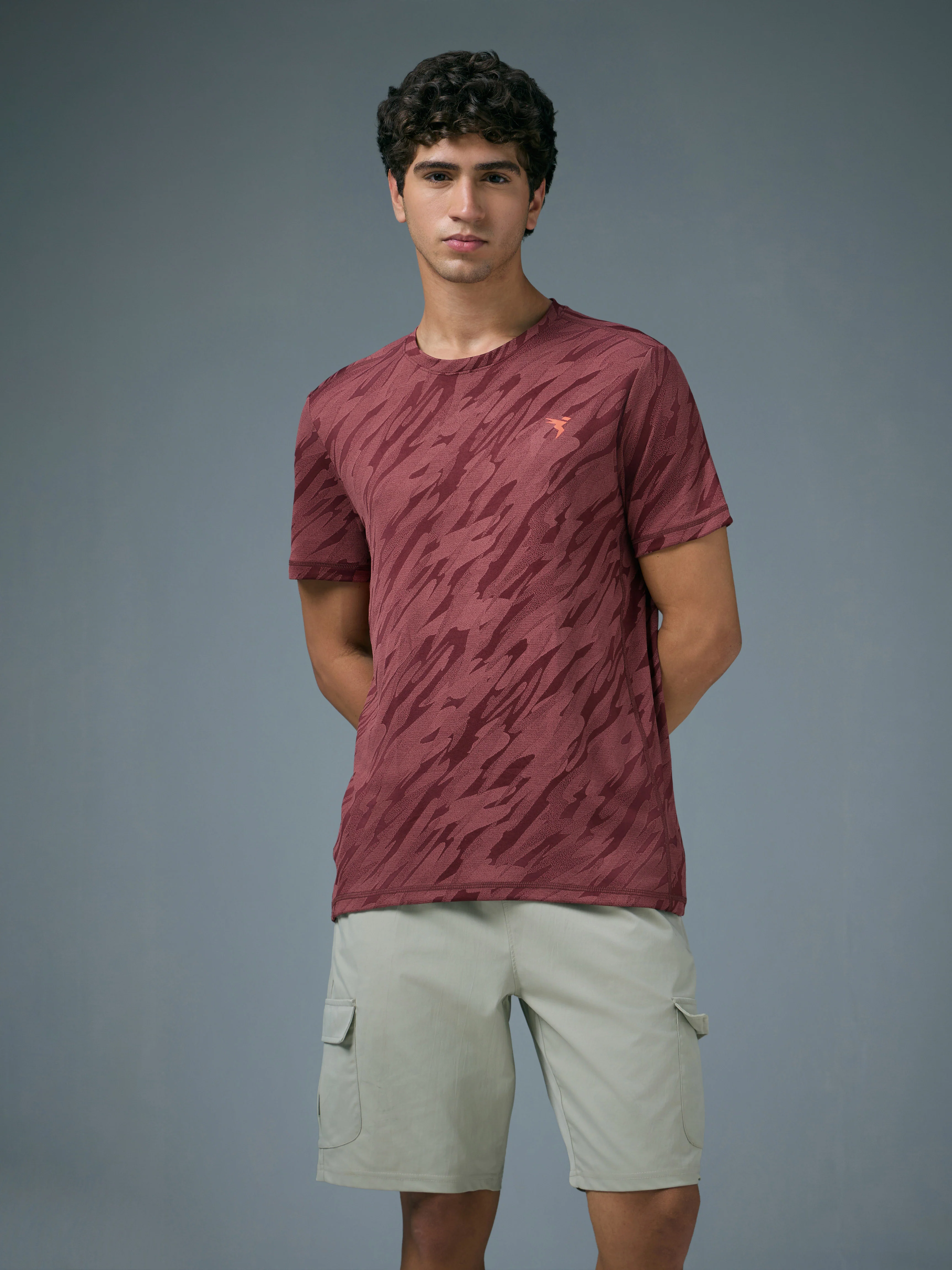 Men Jacquard Slim Fit Crew Neck T-shirt with DOUBLE COOL - Image 2