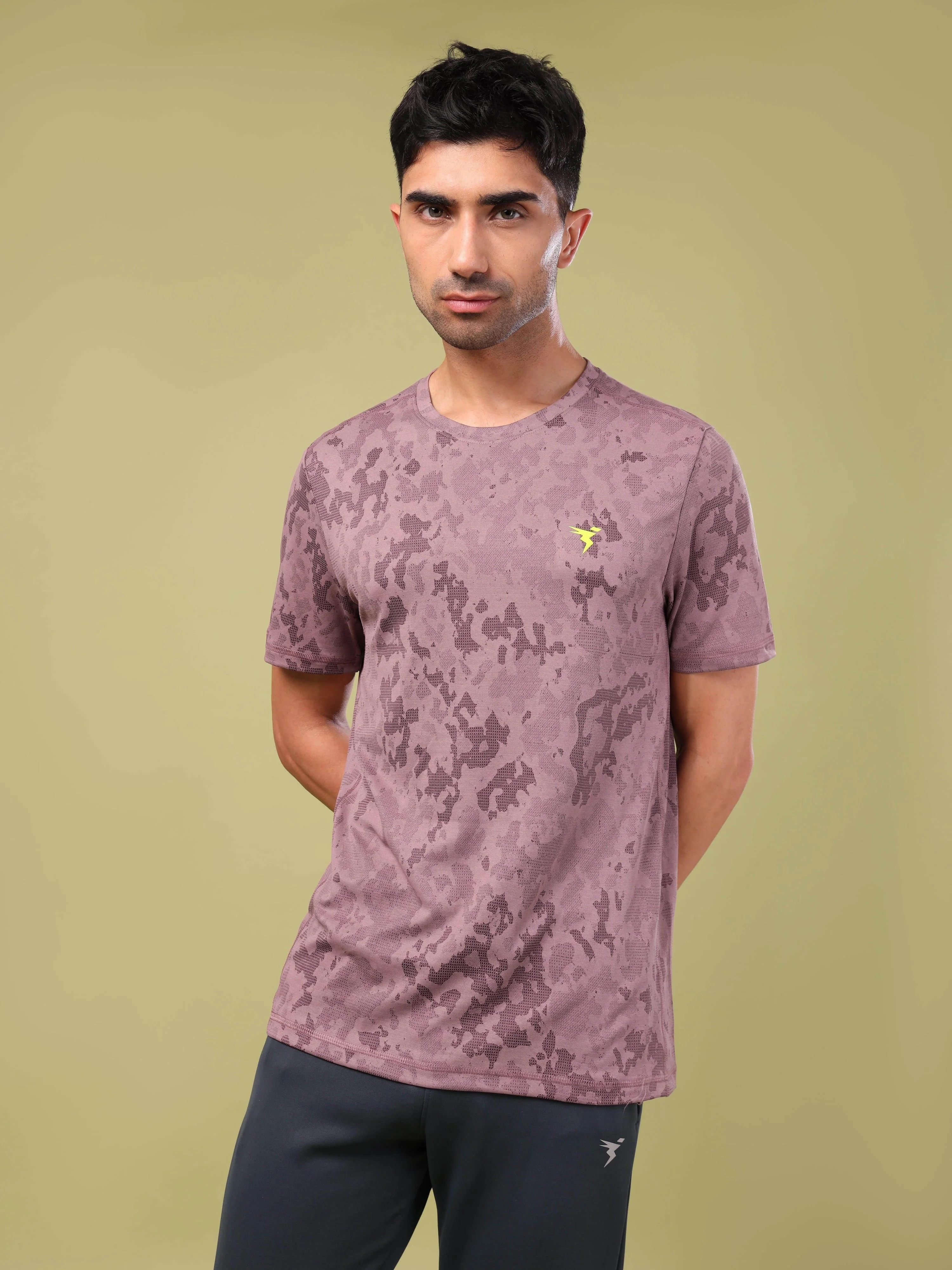 Men Jacquard Slim Fit Crew Neck T-shirt with DOUBLE COOL - Image 3