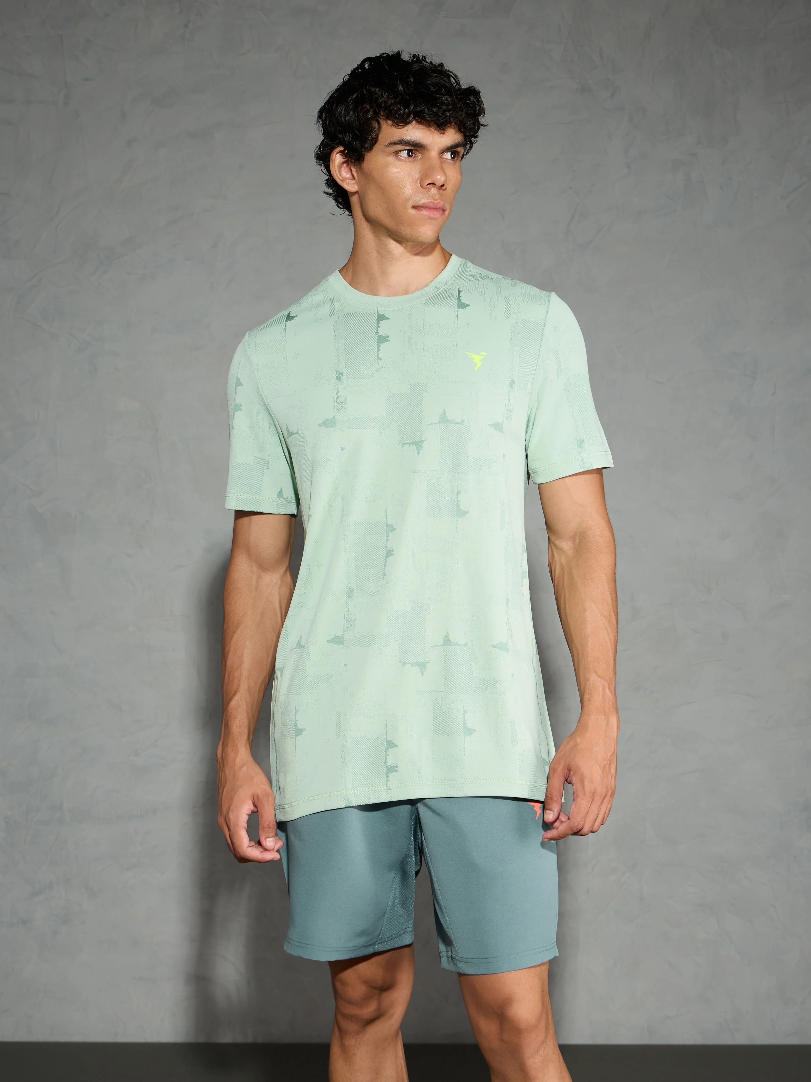 Men Jacquard Slim Fit Crew Neck T-shirt with DOUBLE COOL - Image 2