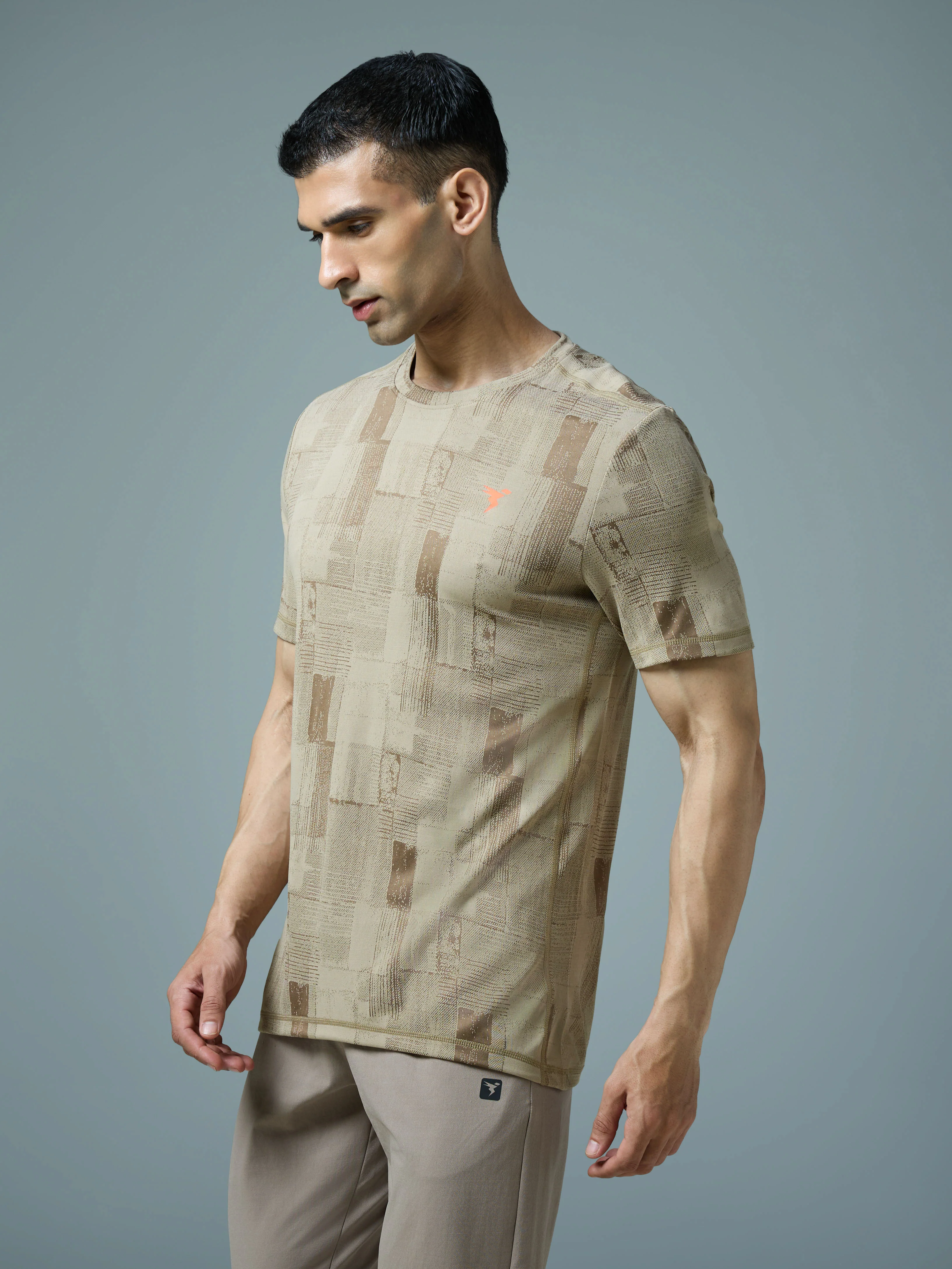 Men Jacquard Slim Fit Crew Neck T-shirt with DOUBLE COOL - Image 4