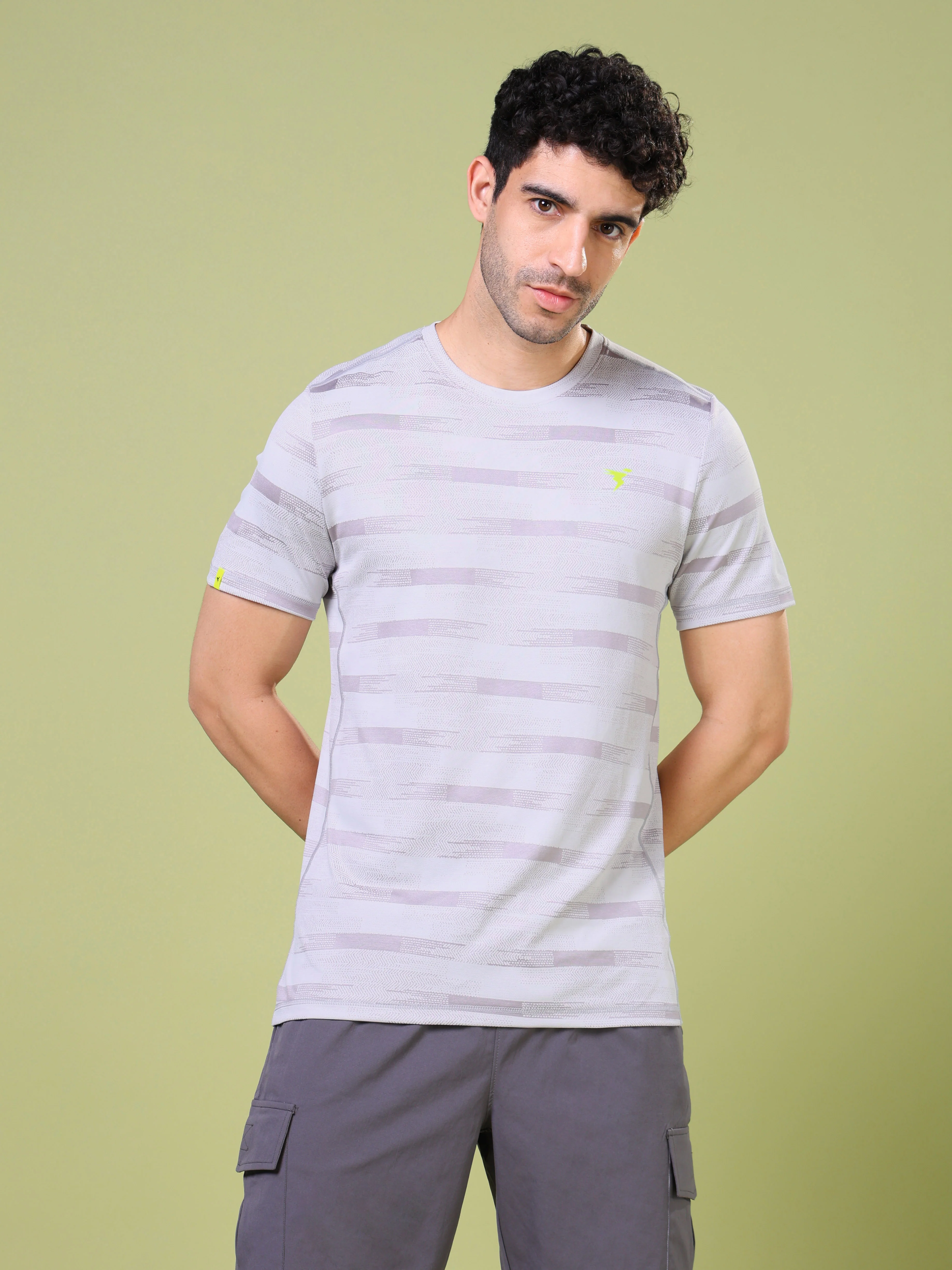 Men Jacquard Slim Fit Crew Neck T-shirt with DOUBLE COOL - Image 2