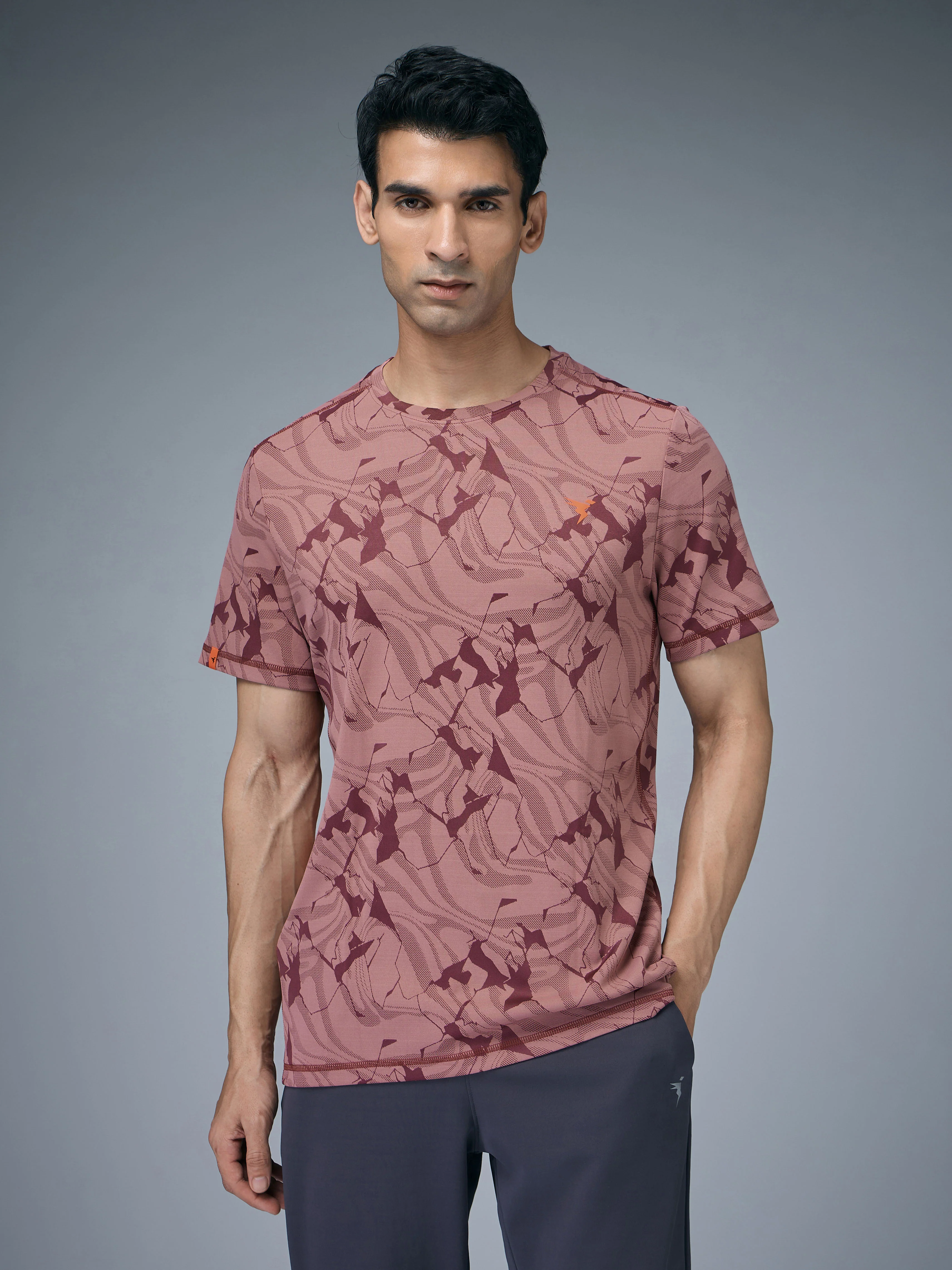 Men Jacquard Slim Fit Crew Neck T-shirt with DOUBLE COOL - Image 2