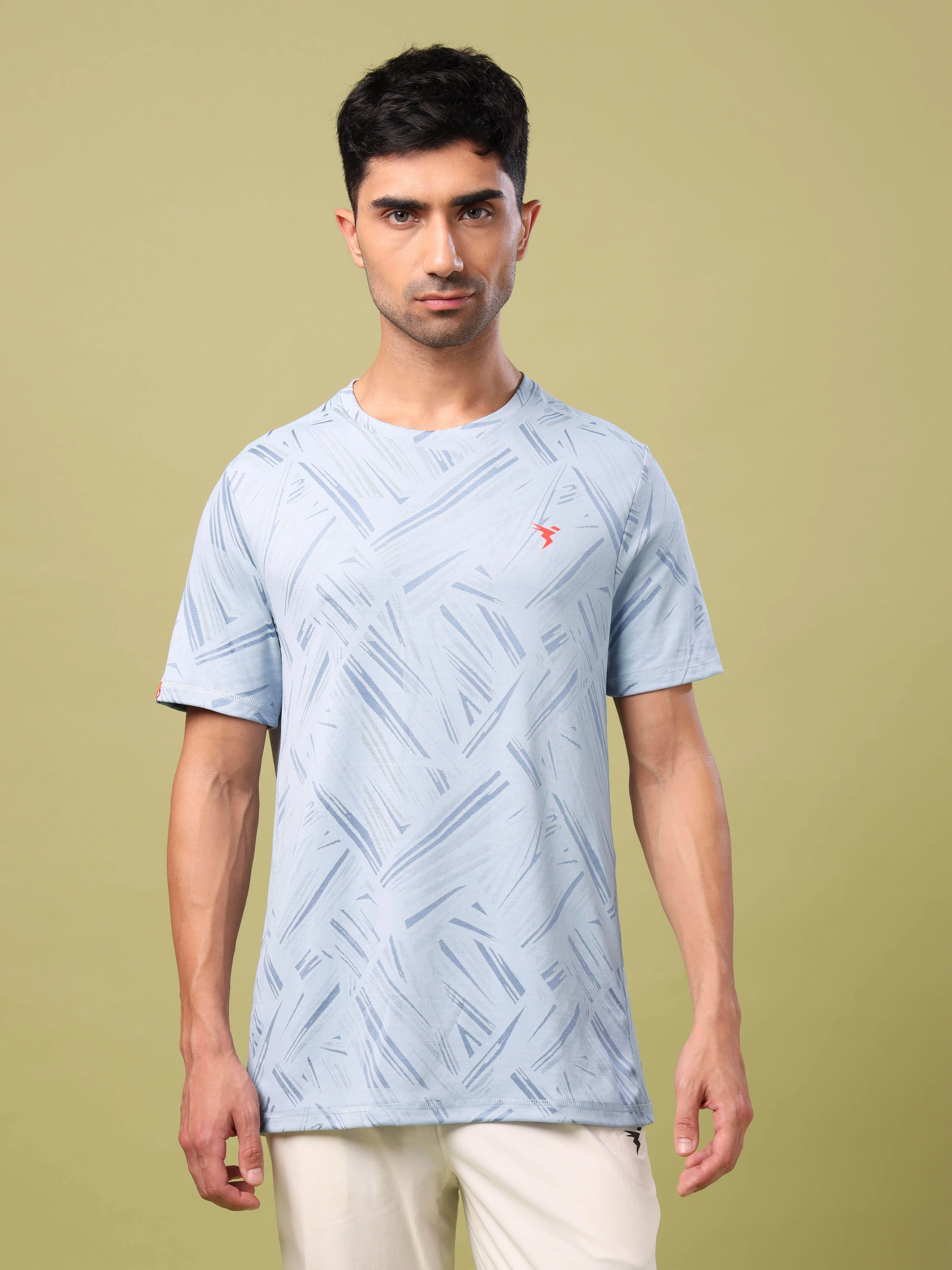 Men Jacquard Slim Fit Crew Neck T-shirt with DOUBLE COOL - Image 2
