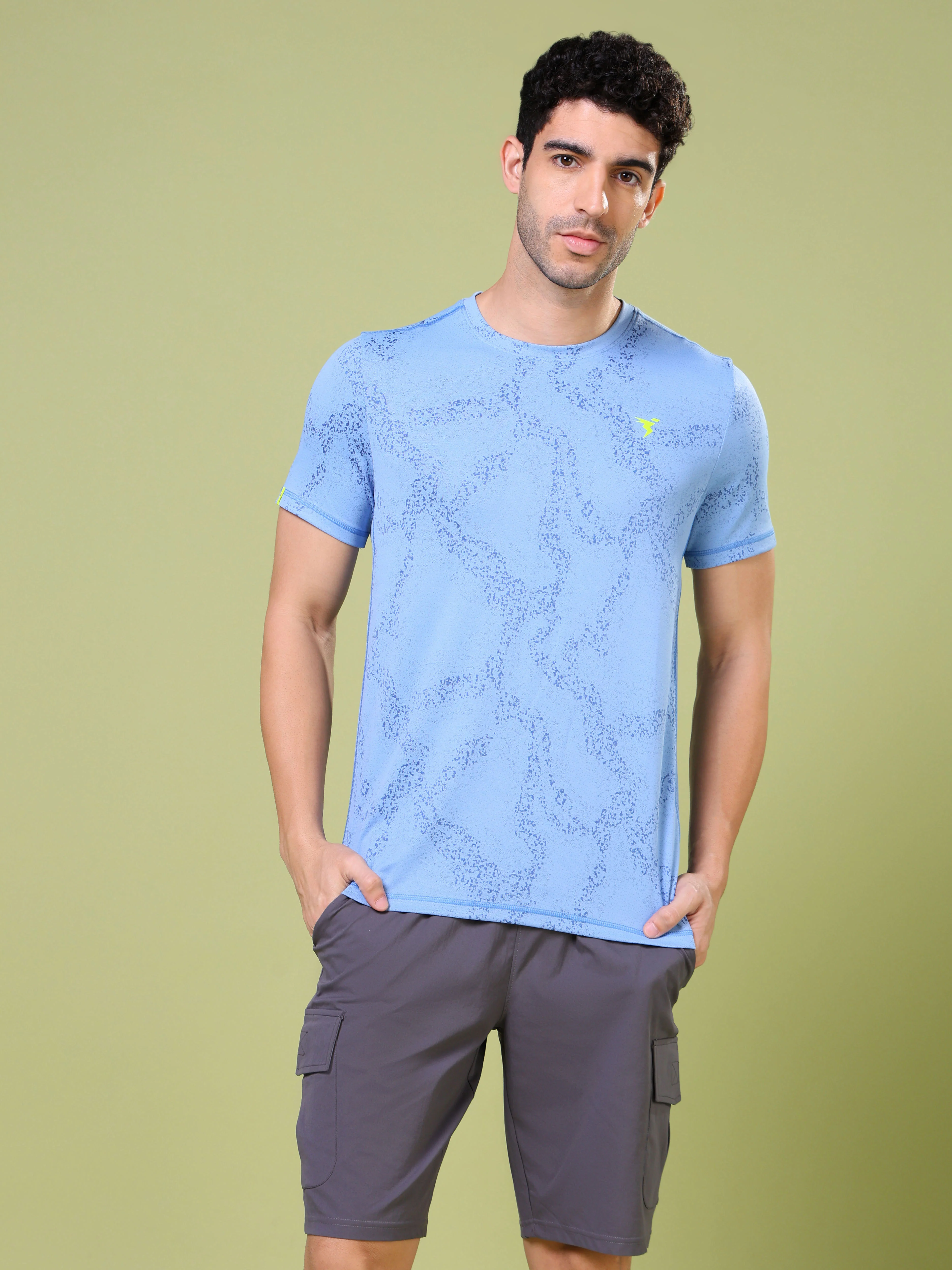 Men Jacquard Slim Fit Crew Neck T-shirt with DOUBLE COOL - Image 2