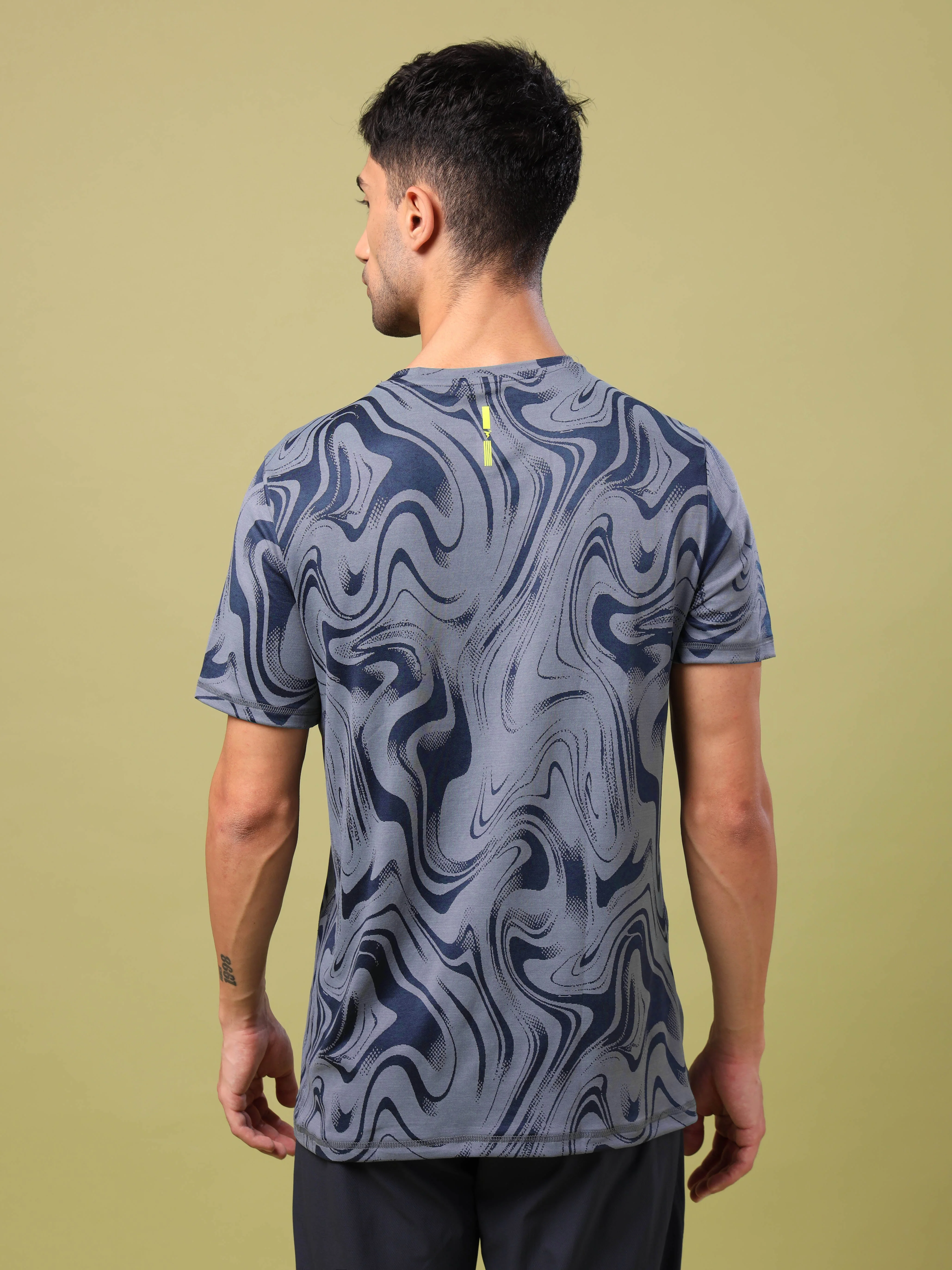Men Jacquard Slim Fit Crew Neck T-shirt with DOUBLE COOL - Image 3