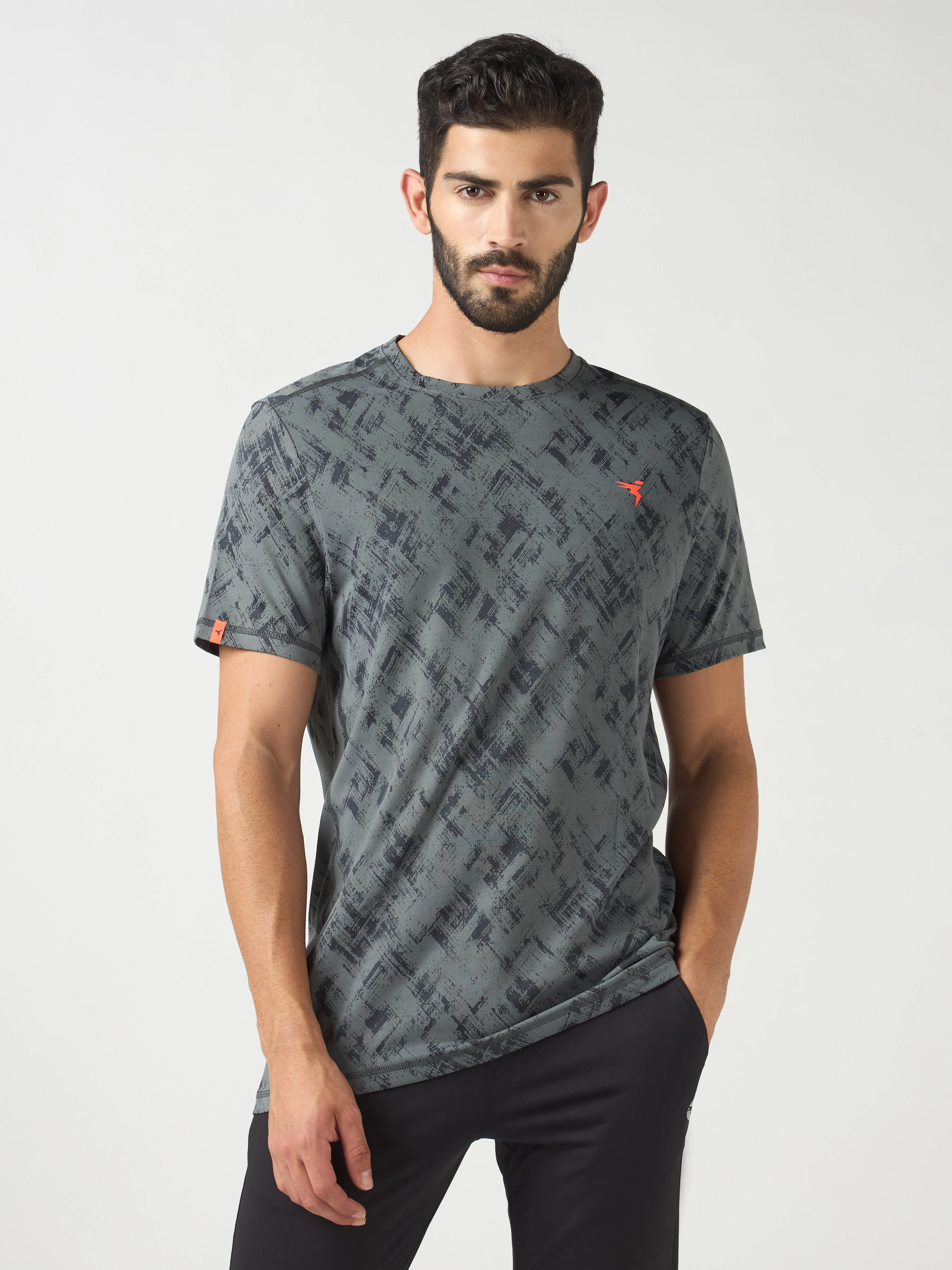Men Jacquard Slim Fit Crew Neck T-shirt with DOUBLE COOL - Image 2