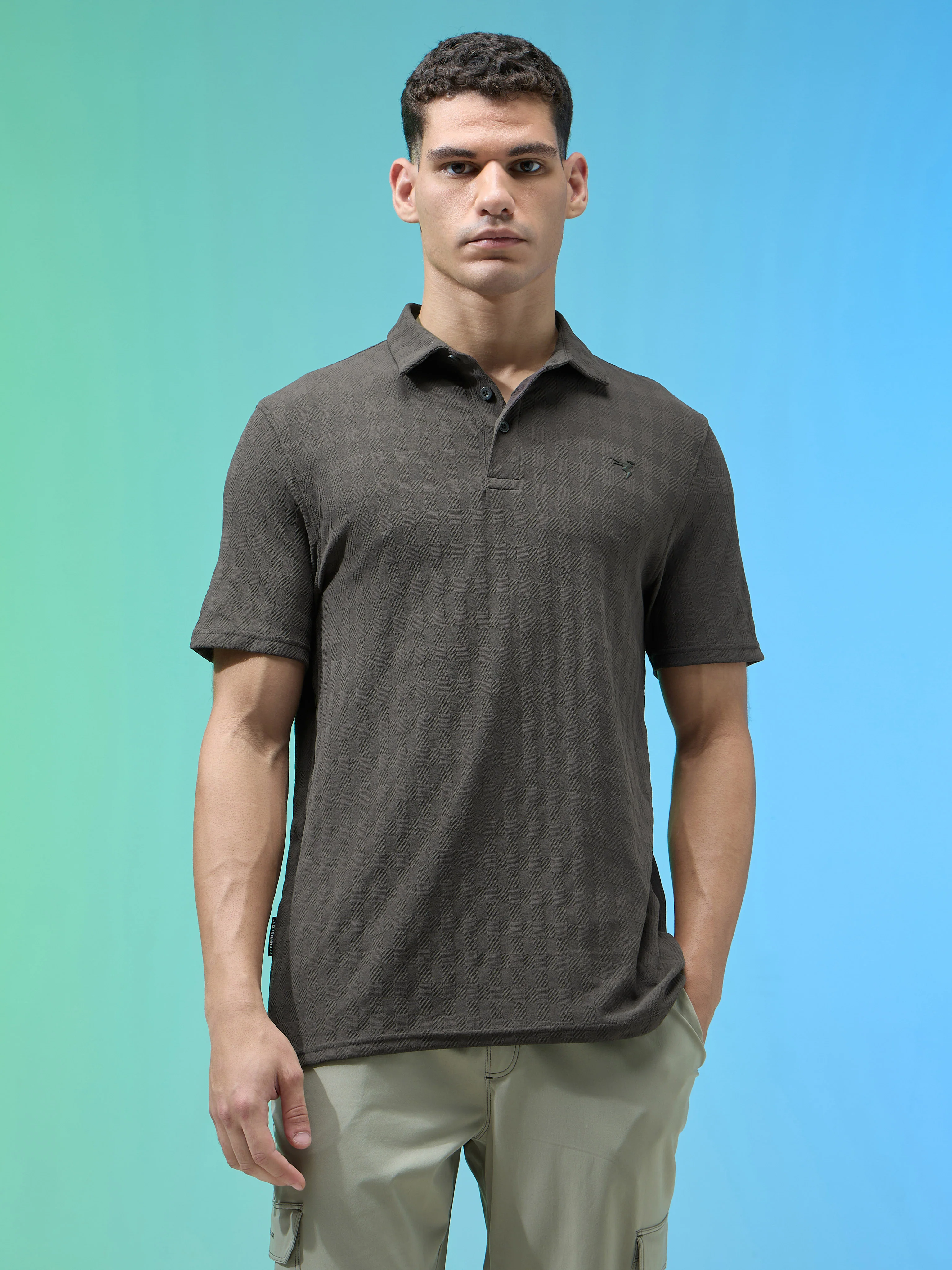 Men Jacquard Slim Fit Polo Sports T-shirt with COTFLEX - Image 2