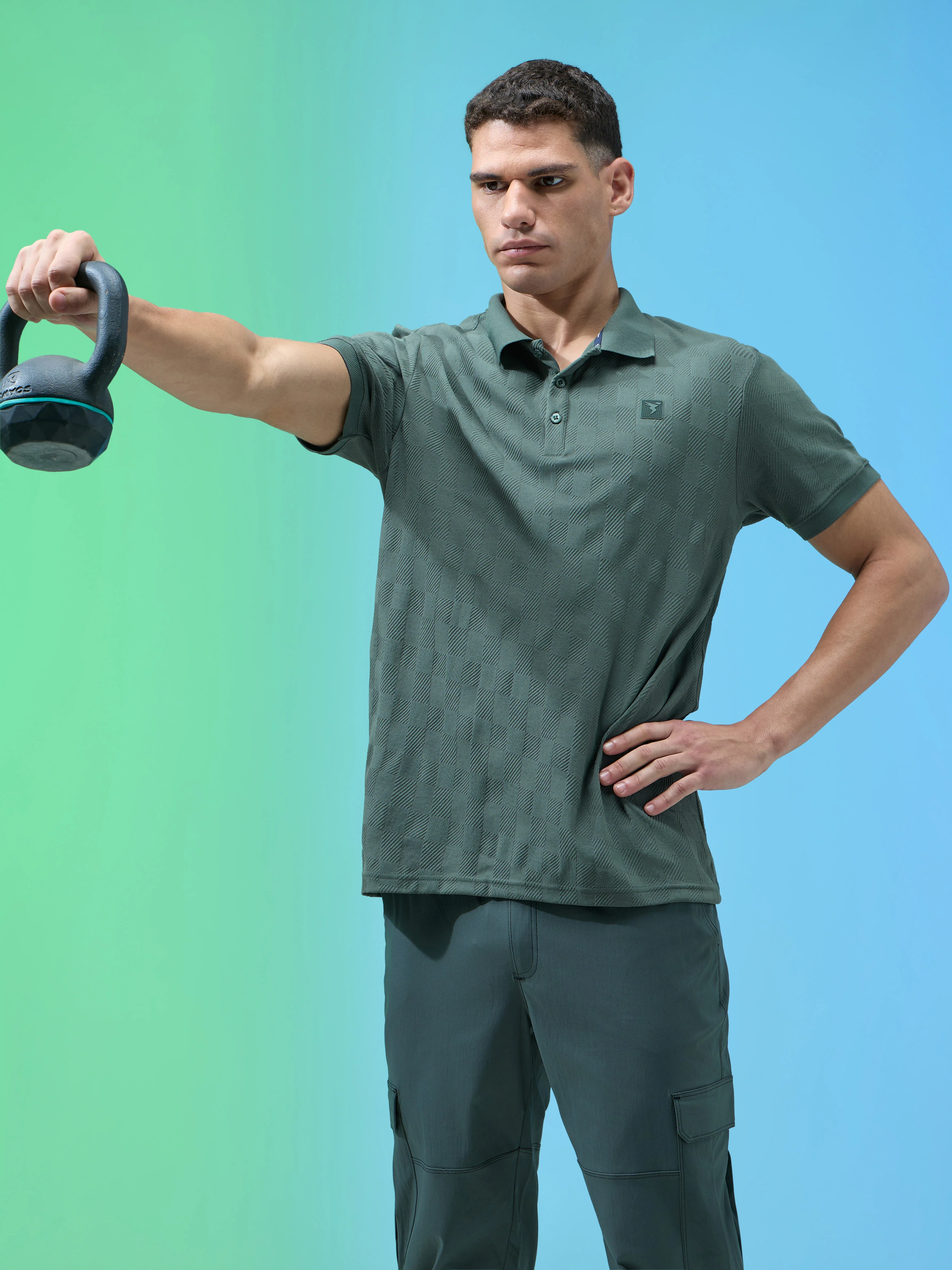 Men Jacquard Slim Fit Polo Sports T-shirt with COTFLEX - Image 2