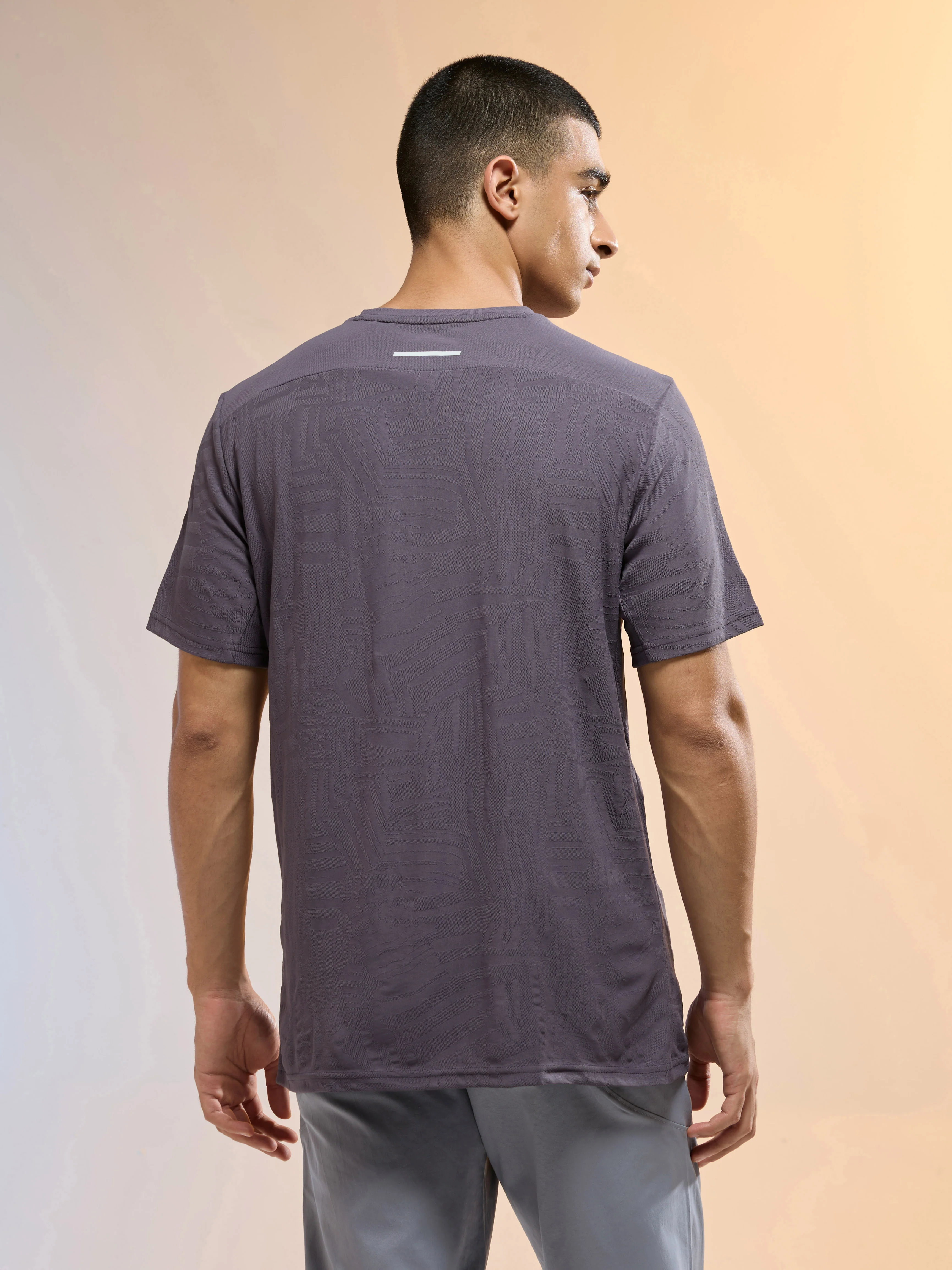 Men Jacquard Slim Fit Round Neck Sports T-shirt with MATPIQ - Image 4