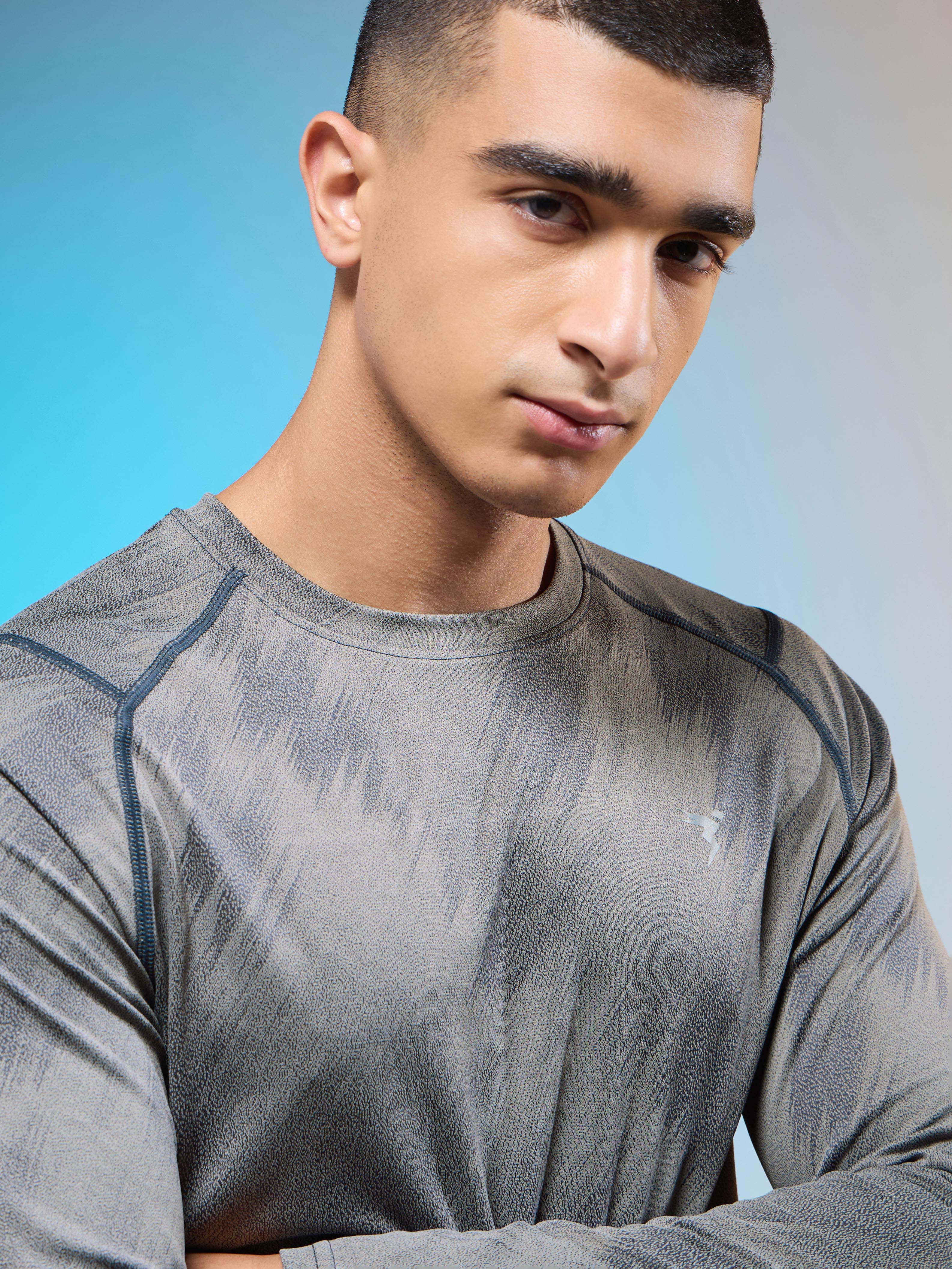 Men Jacquard Slim Fit Round Neck T-shirt with DOUBLE COOL - Image 5