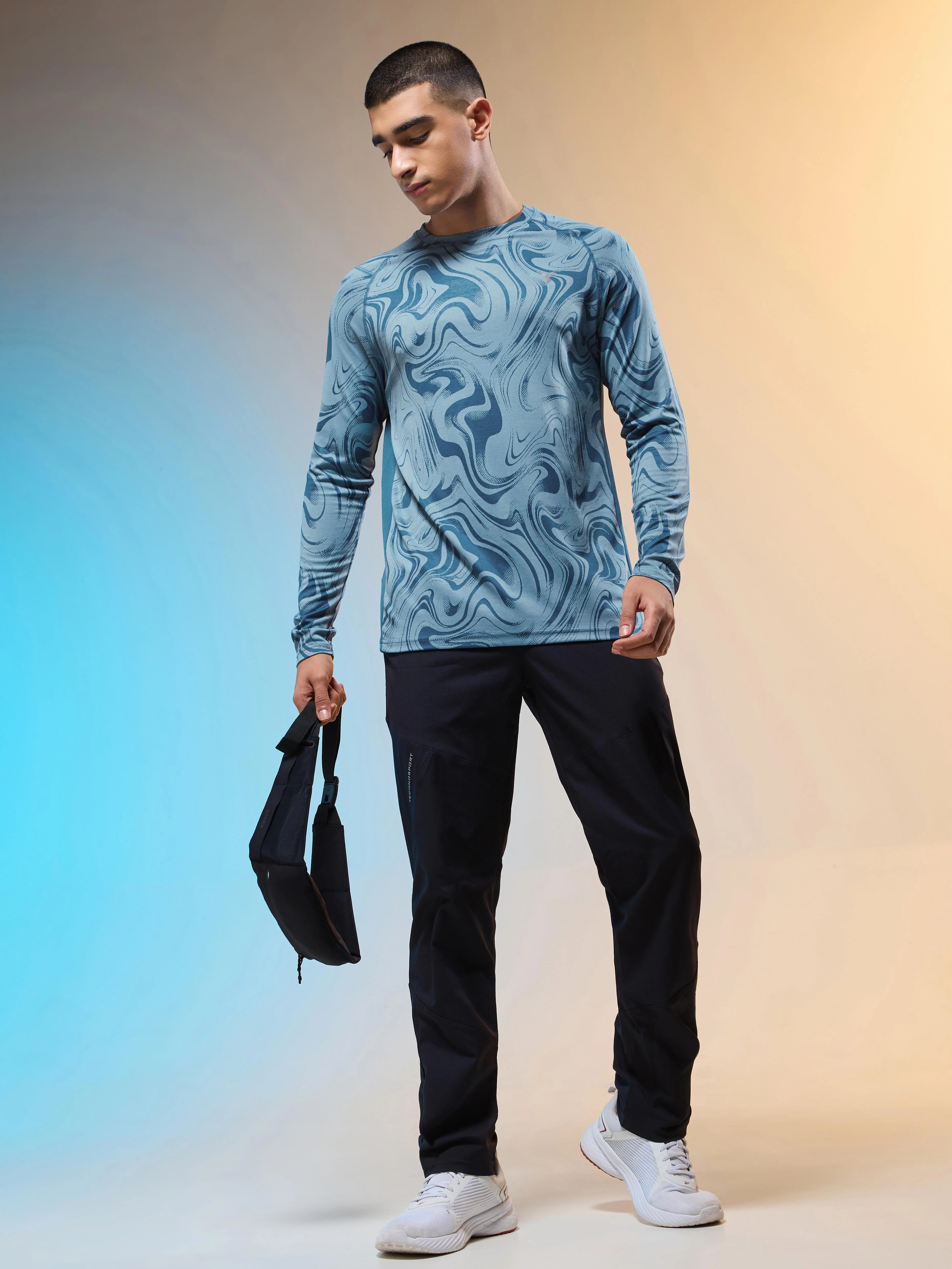 Men Jacquard Slim Fit Round Neck T-shirt with DOUBLE COOL - Image 5