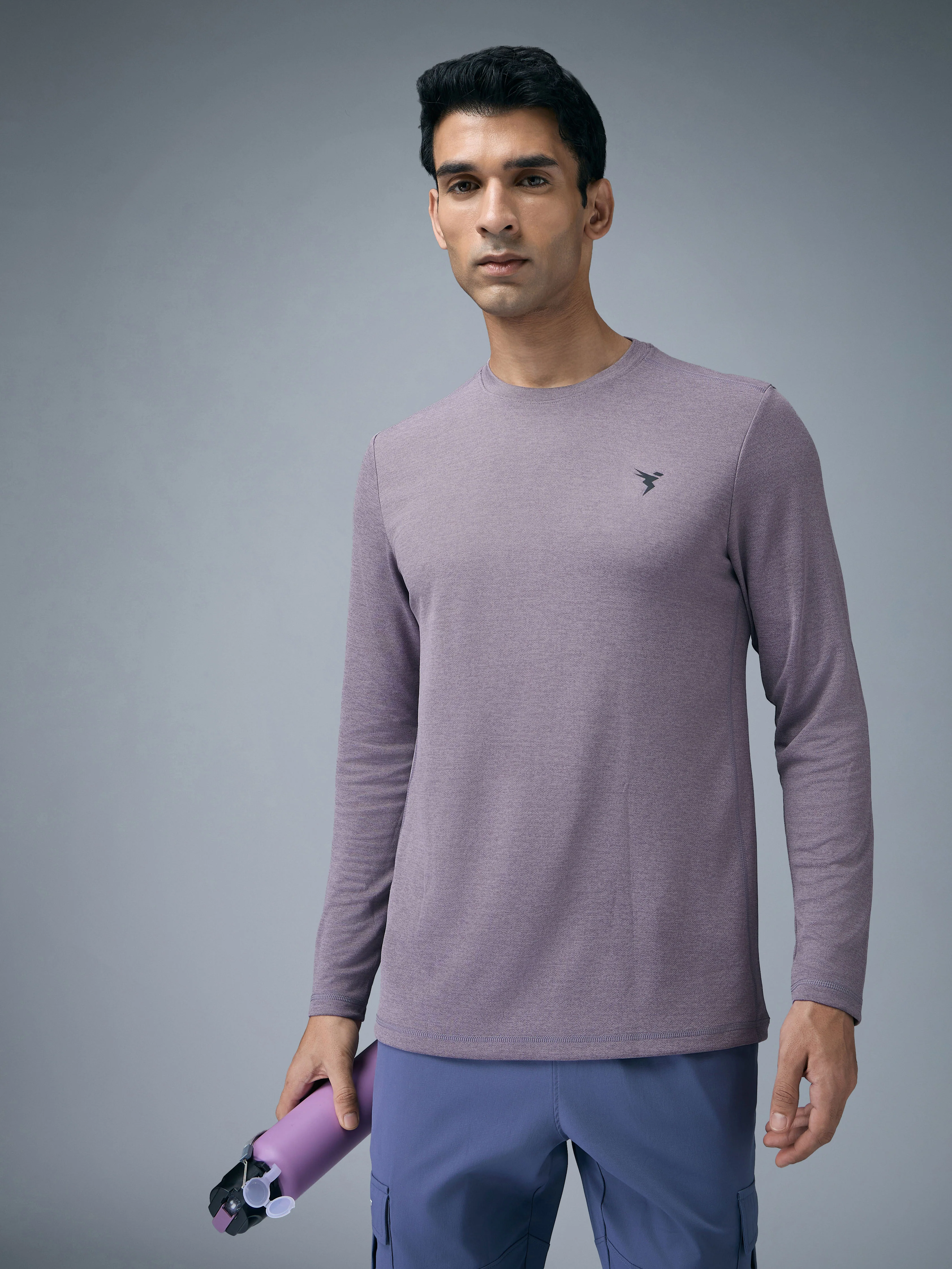 Men Melange Slim Fit Crew Neck T-shirt with DOUBLE COOL