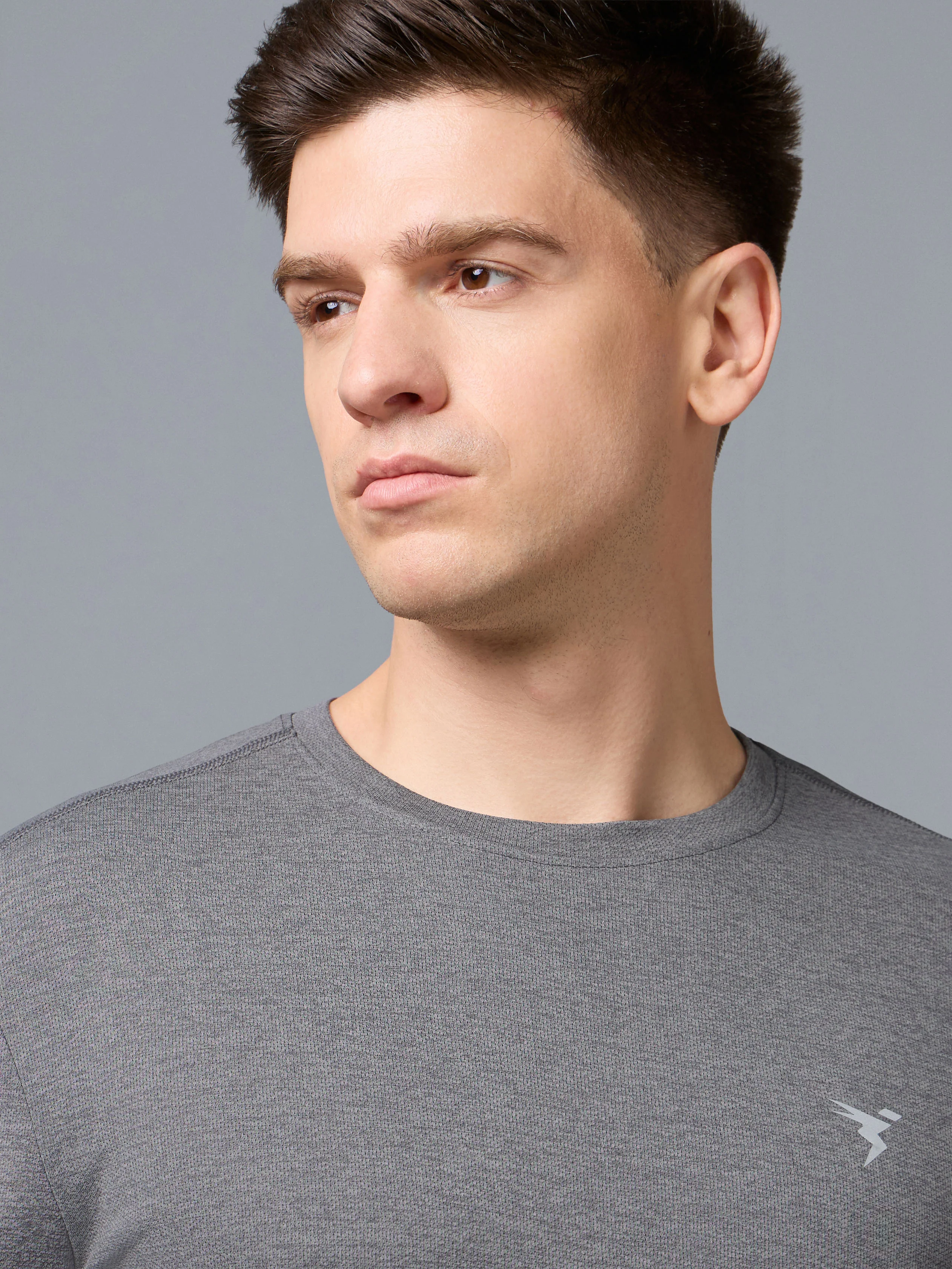 Men Melange Slim Fit Crew Neck T-shirt with DOUBLE COOL - Image 5