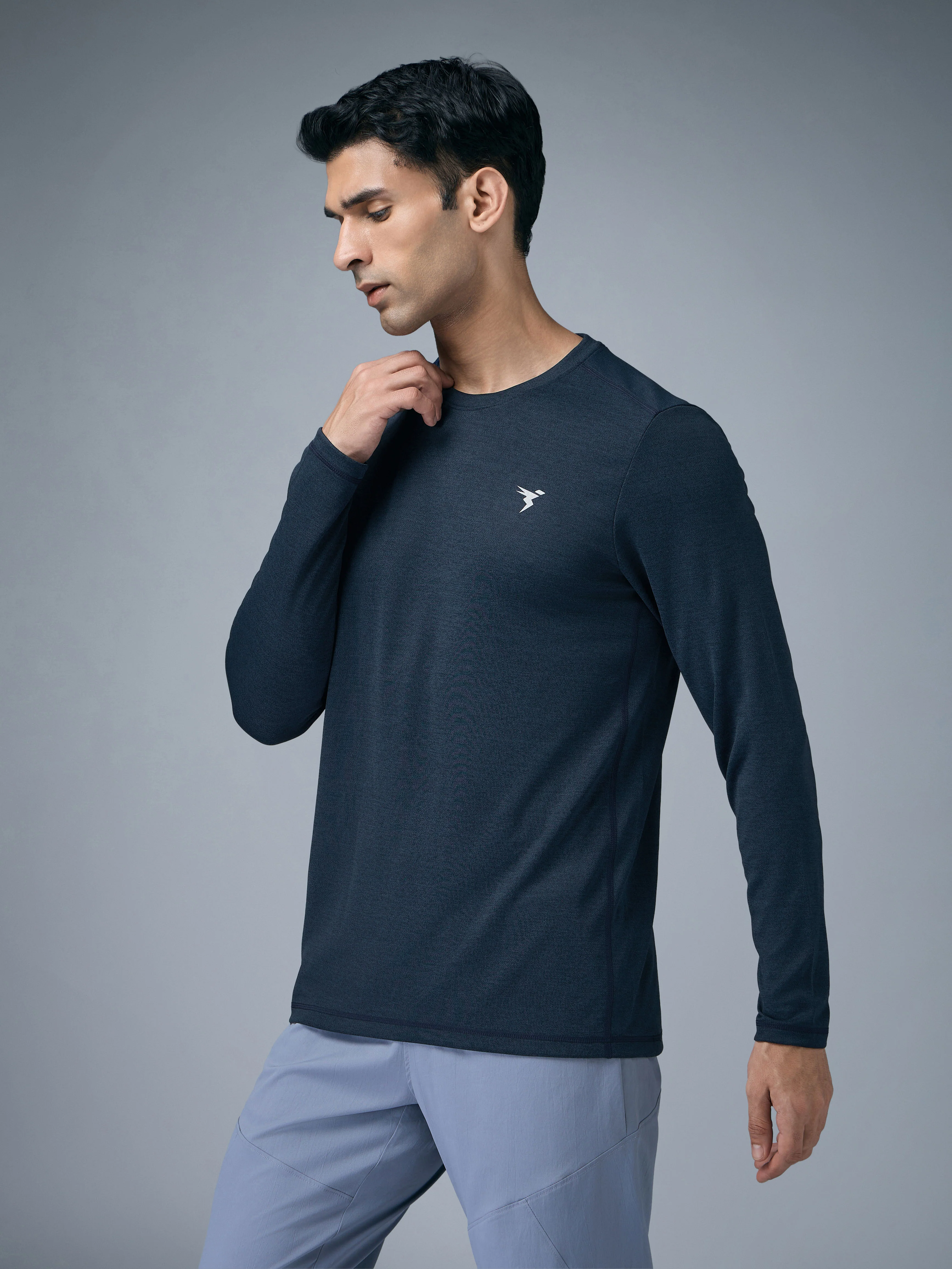 Men Melange Slim Fit Crew Neck T-shirt with DOUBLE COOL - Image 4