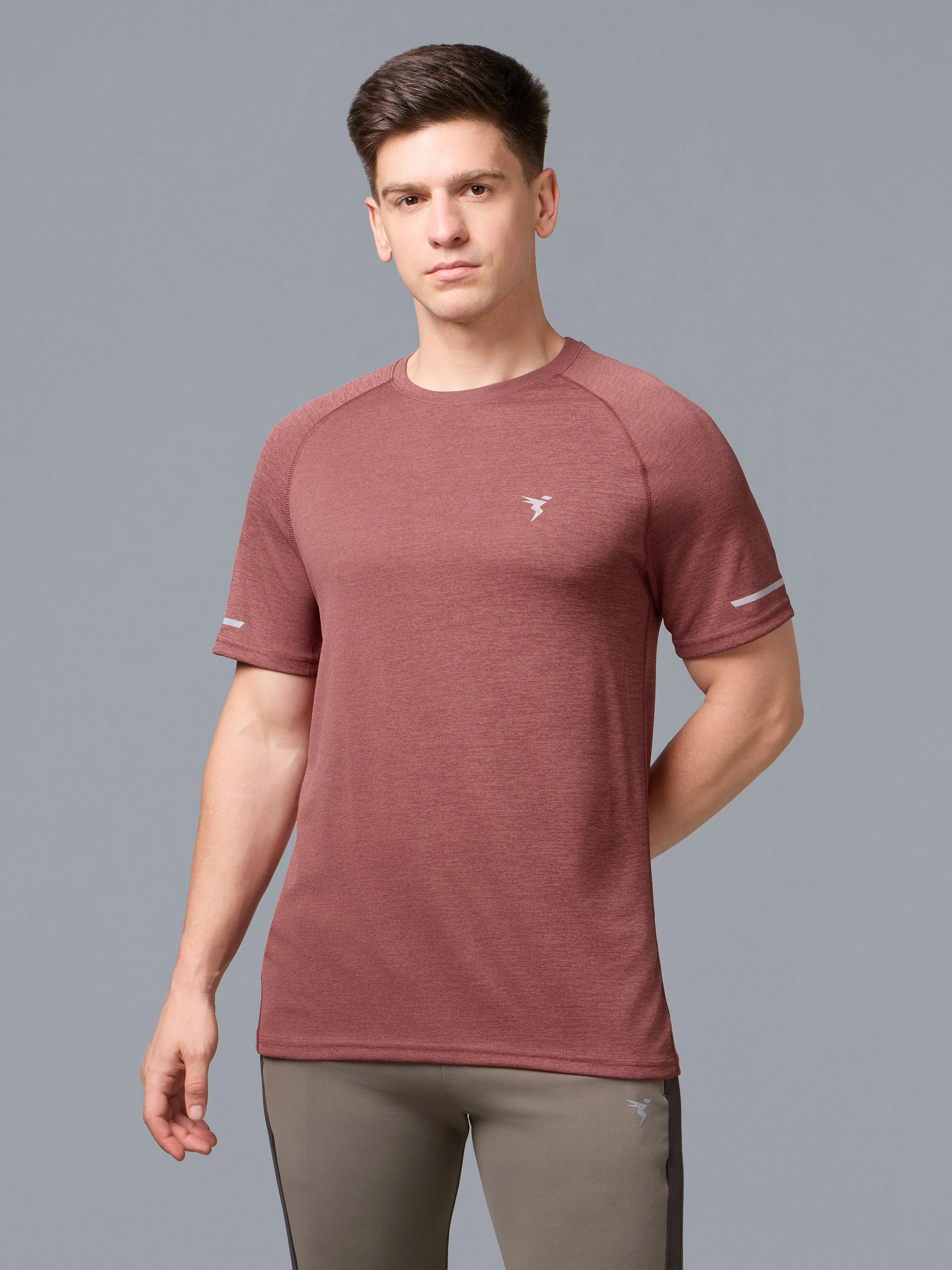 Men Melange Slim Fit Crew Neck T-shirt with DOUBLECOOL - Image 2