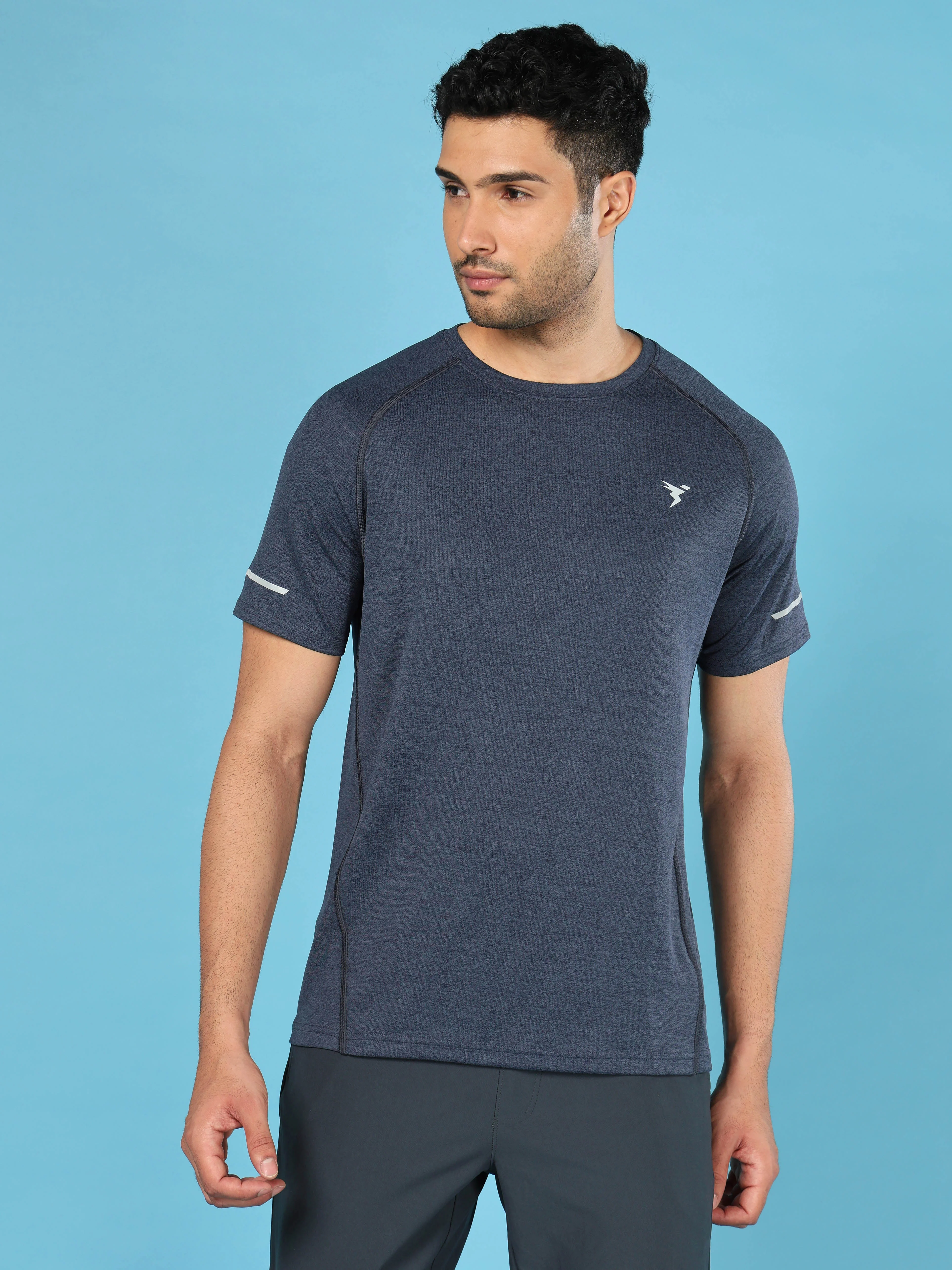 Men Melange Slim Fit Crew Neck T-shirt with DOUBLECOOL - Image 2