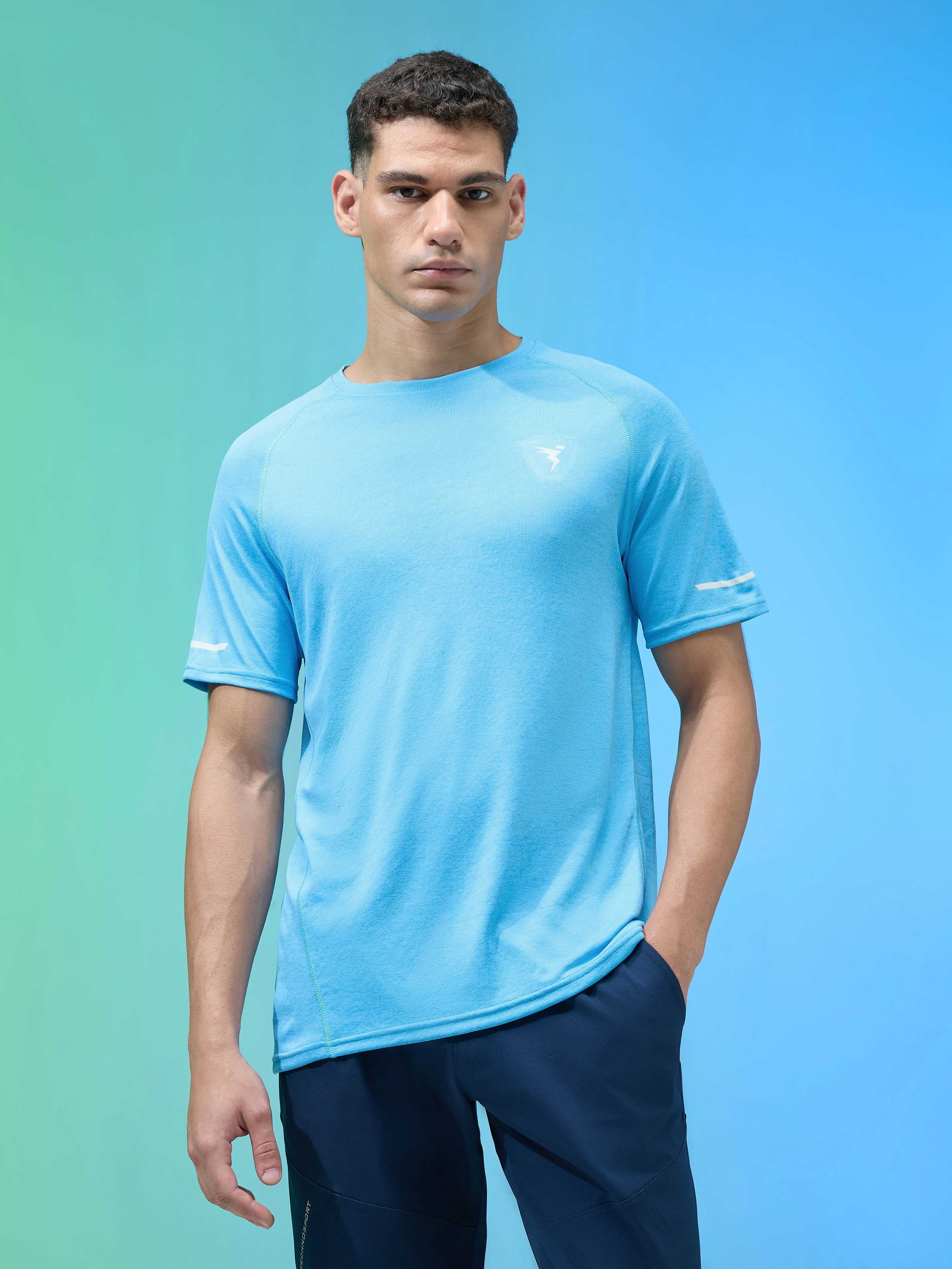 Men Melange Slim Fit Crew Neck T-shirt with DOUBLECOOL - Image 2