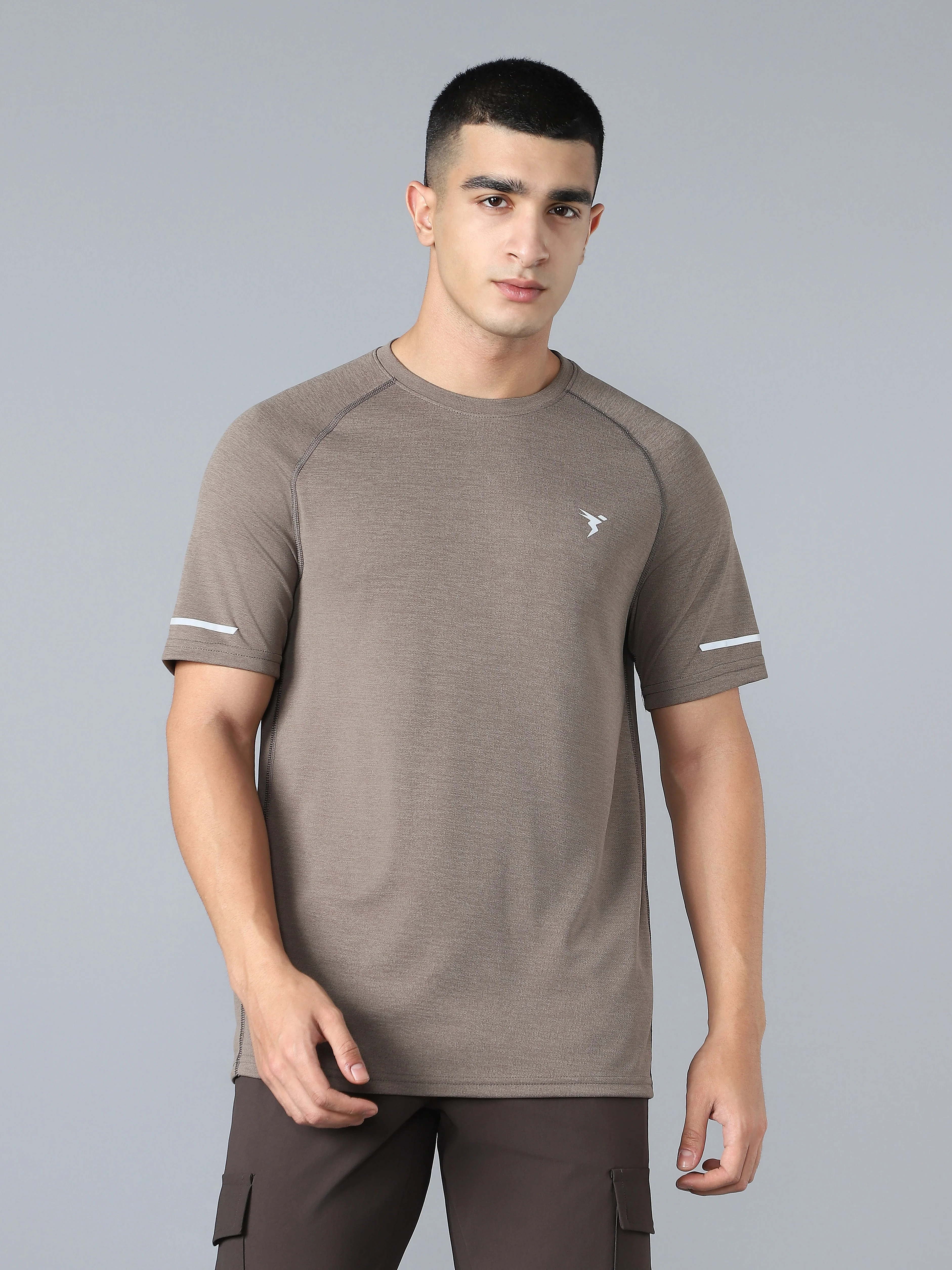 Men Melange Slim Fit Crew Neck T-shirt with DOUBLECOOL