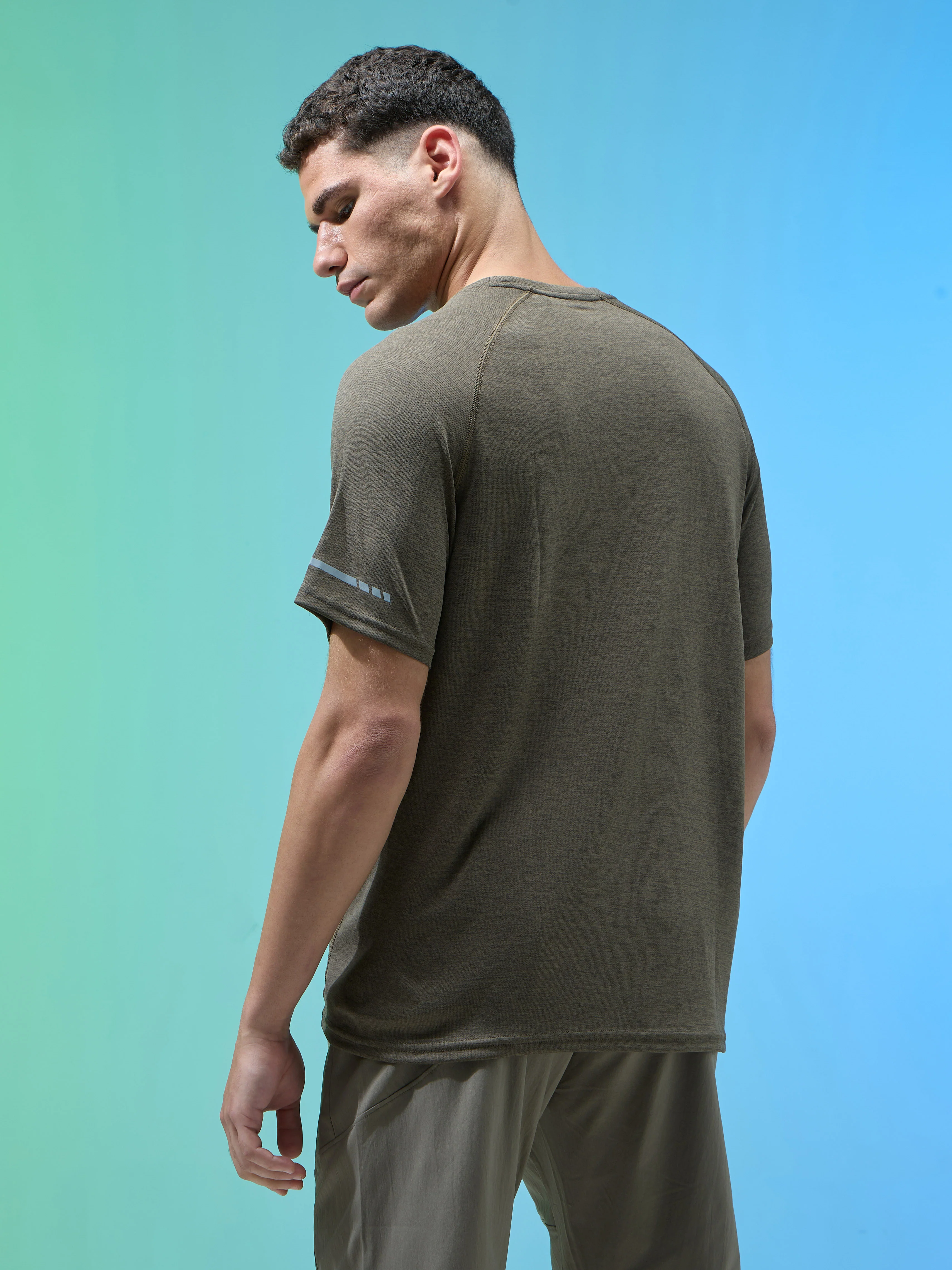 Men Melange Slim Fit Crew Neck T-shirt with DOUBLECOOL - Image 3