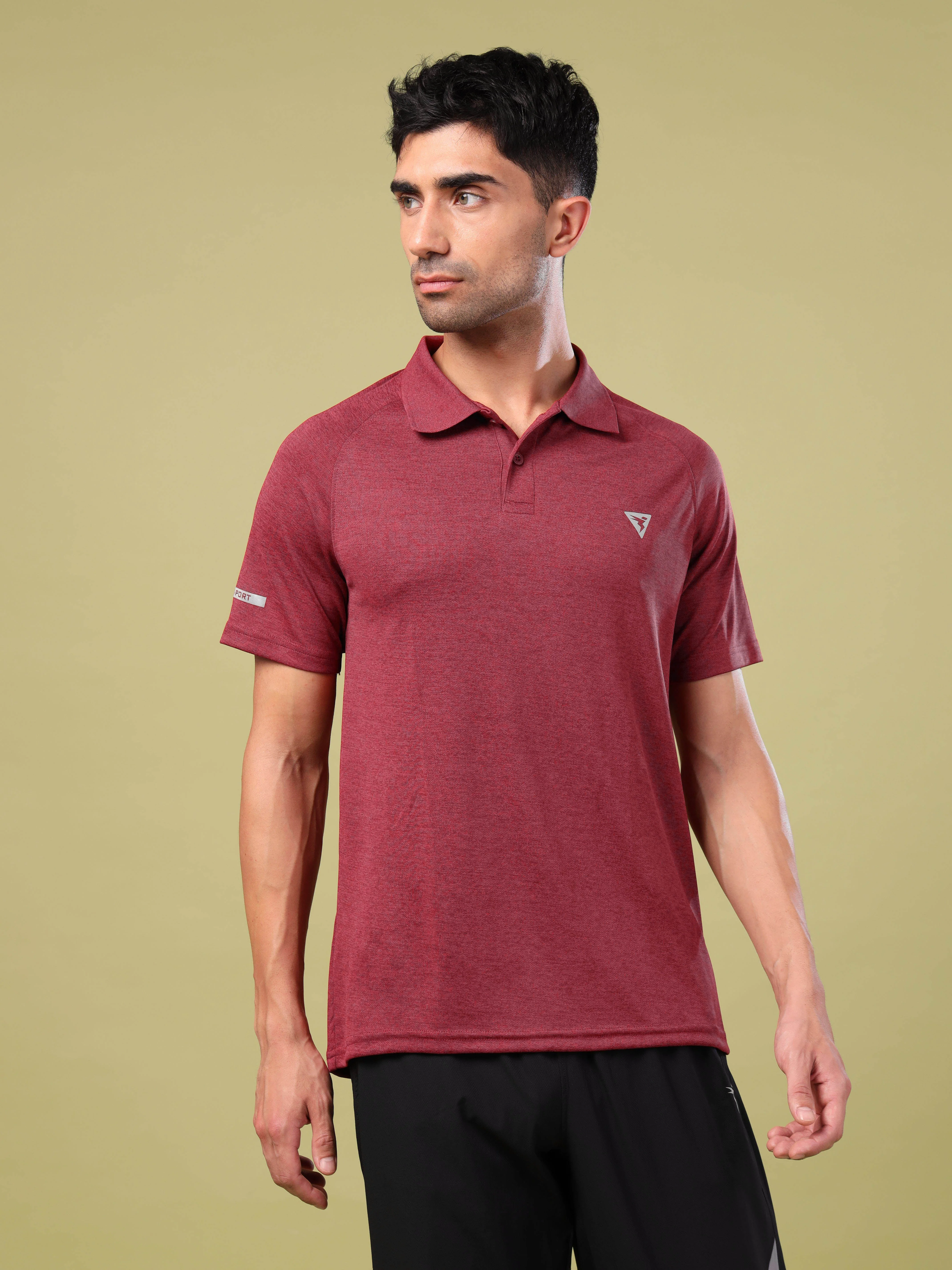 Men Melange Slim Fit Polo T-shirt with DOUBLE COOL - Image 2