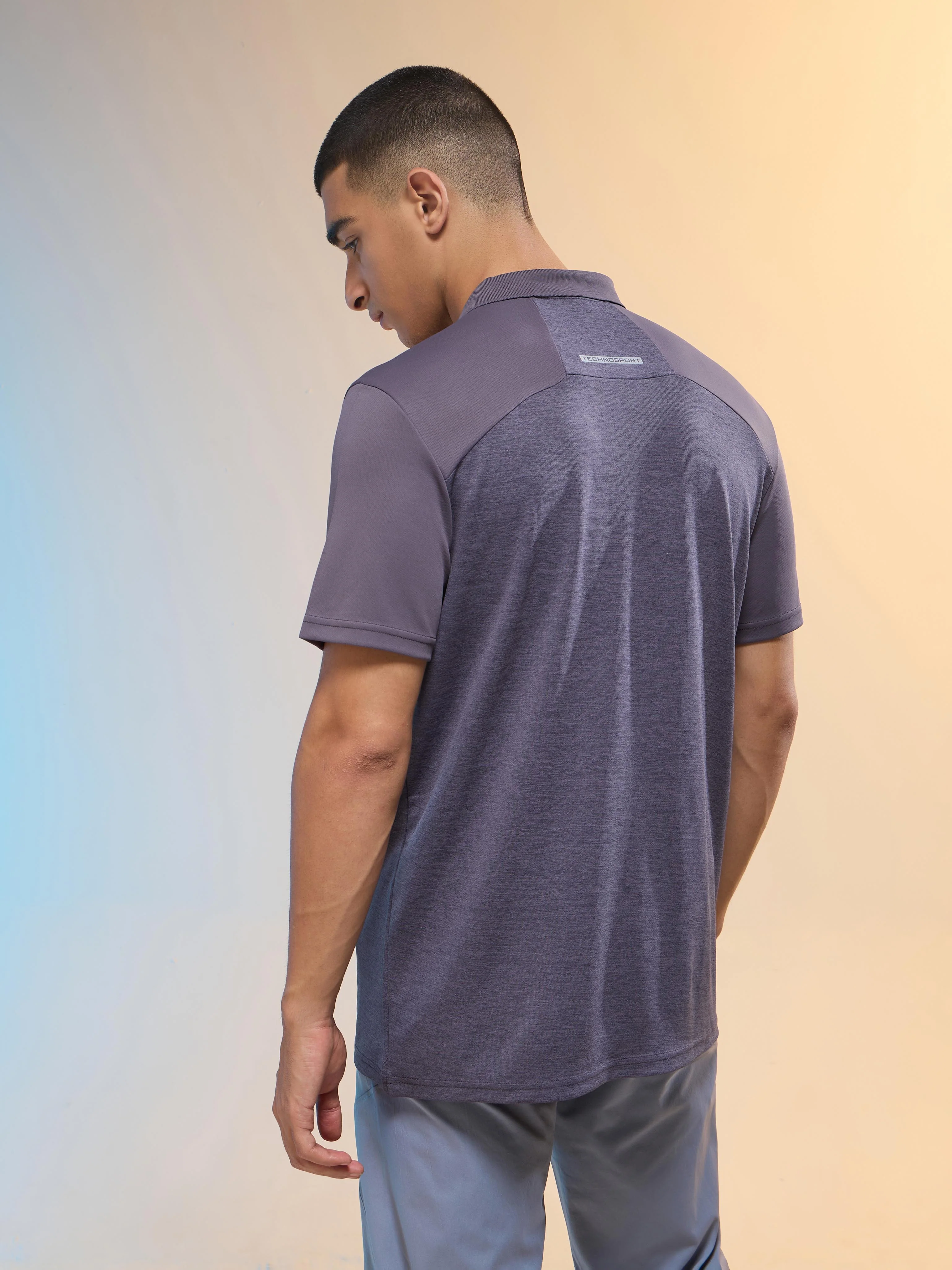 Men Melange Slim Fit Round Neck Sports T-shirt with DOUBLE COOL - Image 3